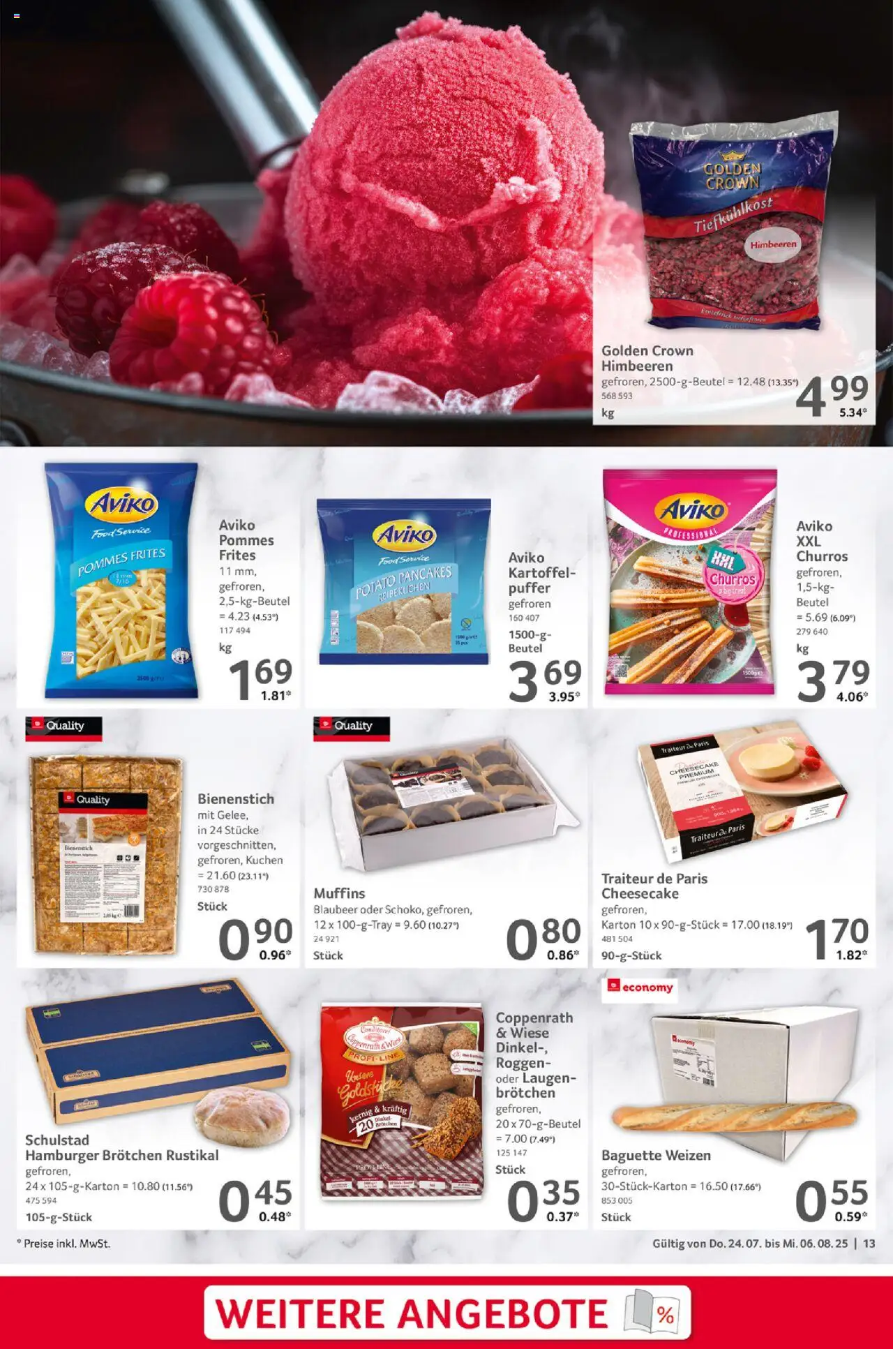 Selgros  Gastro - gültig ab dem 24.07.2025 | Seite: 13 | Produkte: Himbeeren, Pommes, Baguette, Pommes frites