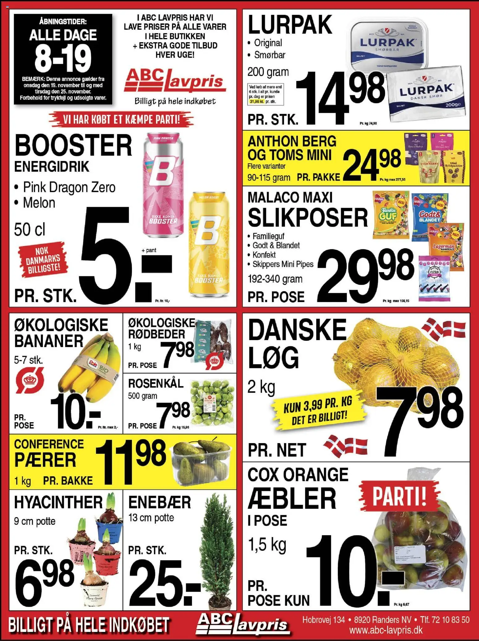 Abc Lavpris tilbudsavis – gyldig fra 19.11.2025 | Side: 1 | Produkter: Smør, Bananer, Rødbeder, Pærer