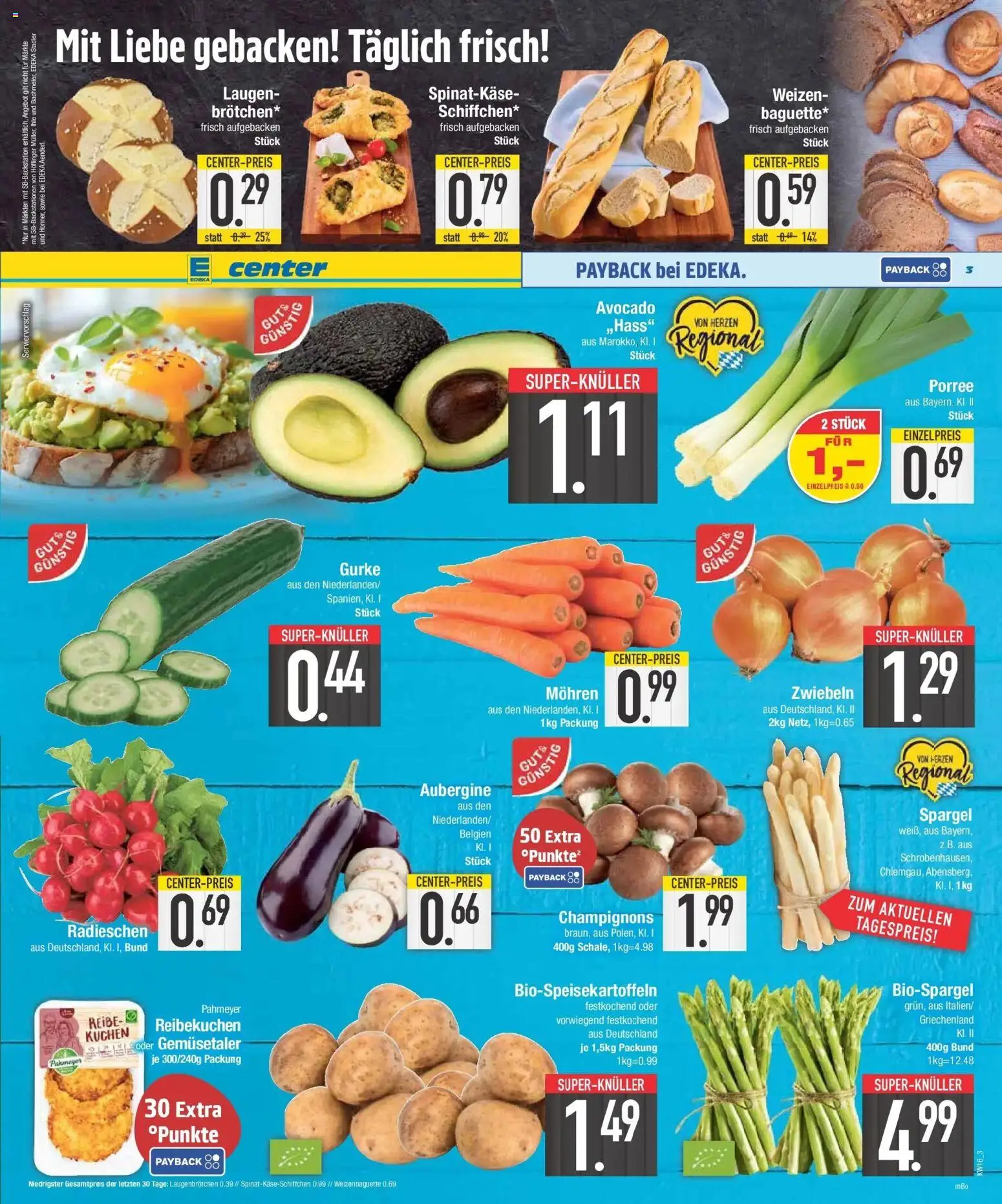 E center Prospekt Bayerisch Gmain  – gültig ab 13.04.2026 | Seite: 3 | Produkte: Baguette, Spargel, Mohren, Kuchen