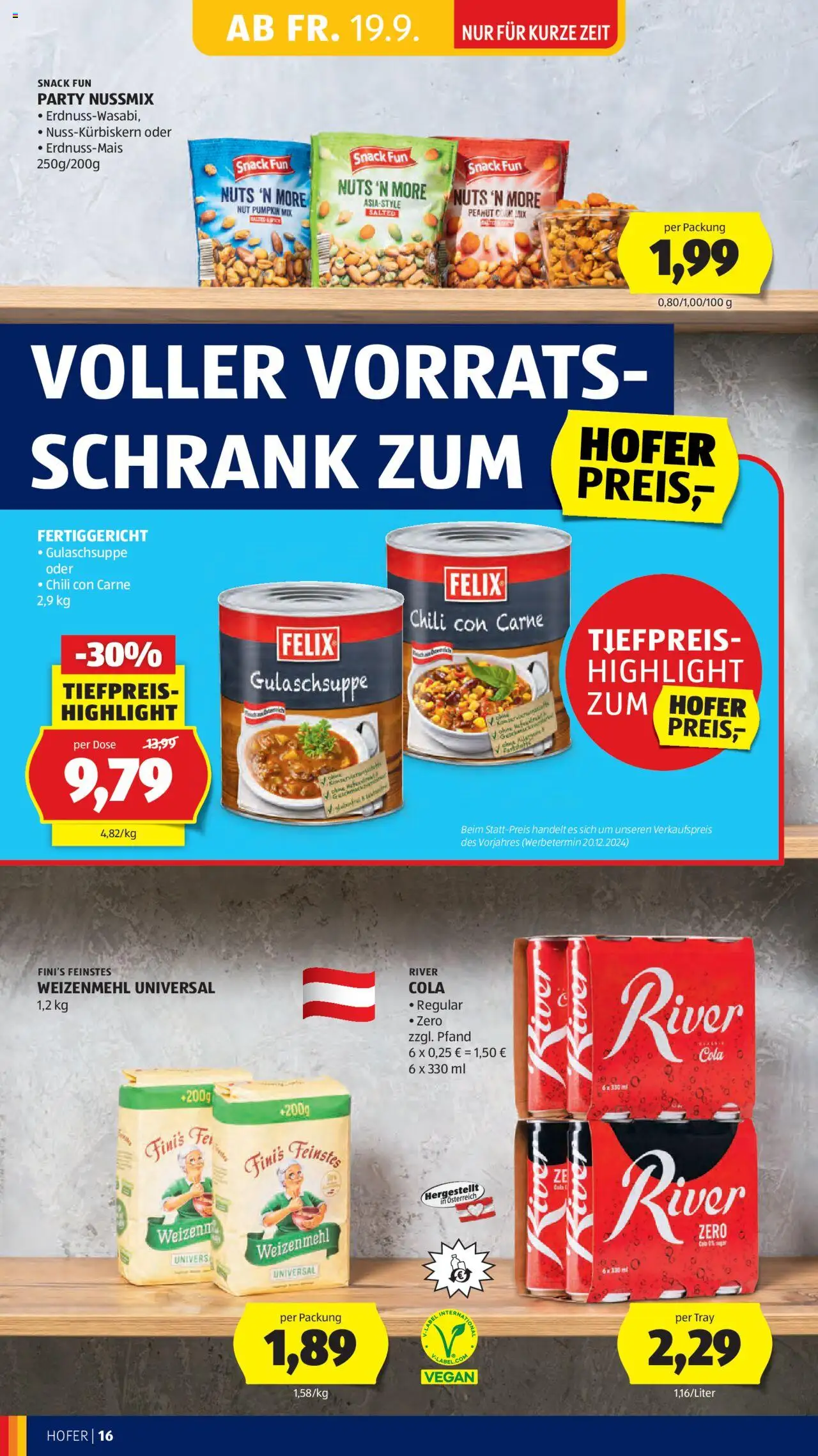 Hofer AT akciós ujság - amely érvényes a következő dátumtól: 19.09.2025 | Oldal: 18 | Termékek: Chili, Chili con carne, Cola, Vegán