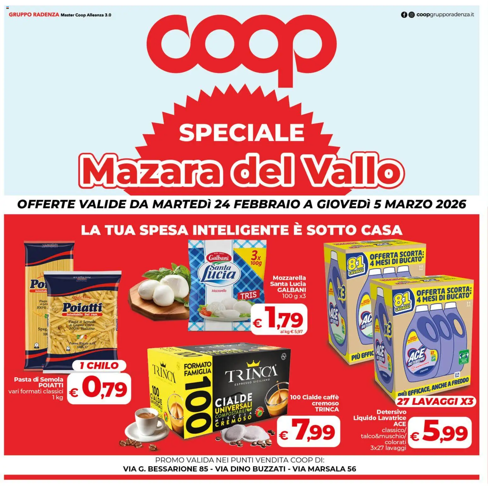 Volantino COOP del 24.02.2026 | Pagina: 1 | Prodotti: Caffè, Pasta, Lavatrice, Penne