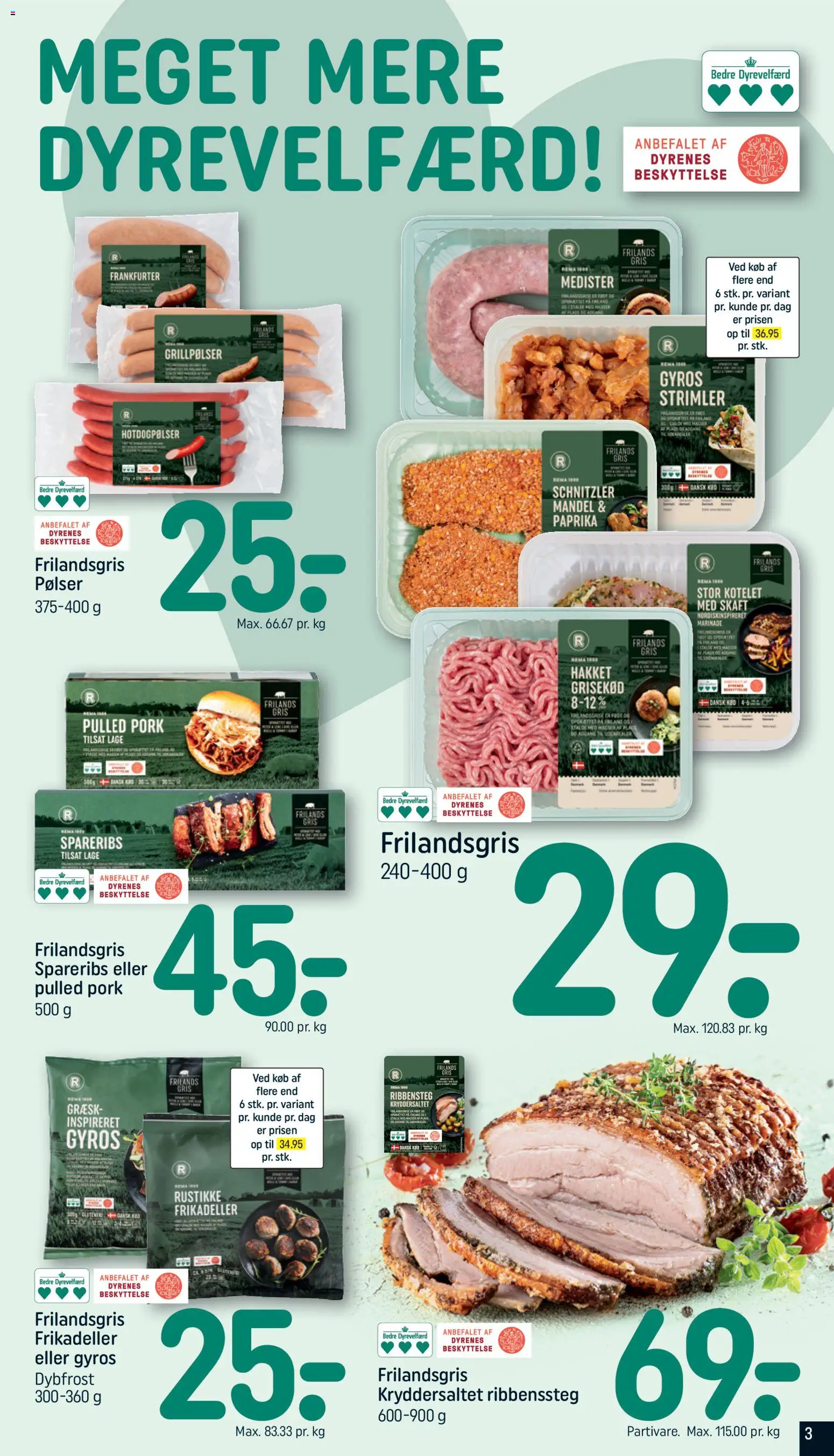 Rema 1000 tilbudsavis – gyldig fra 12.04.2026 | Side: 3 | Produkter: Pølser, Spareribs, Frikadeller, Schnitzler