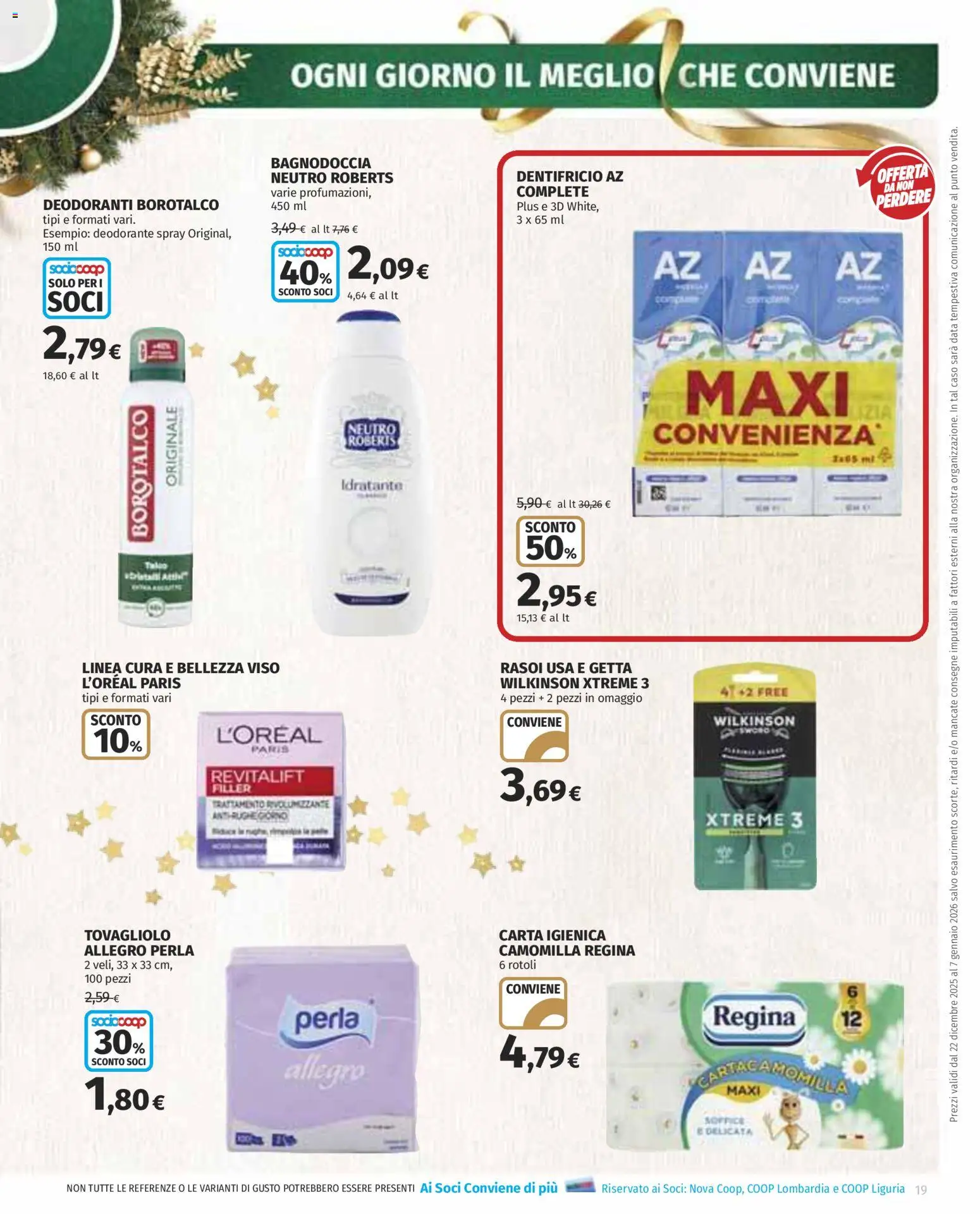 Volantino COOP del 22.12.2025 | Pagina: 19 | Prodotti: Carta igienica, Deodorante, Dentifricio, Data