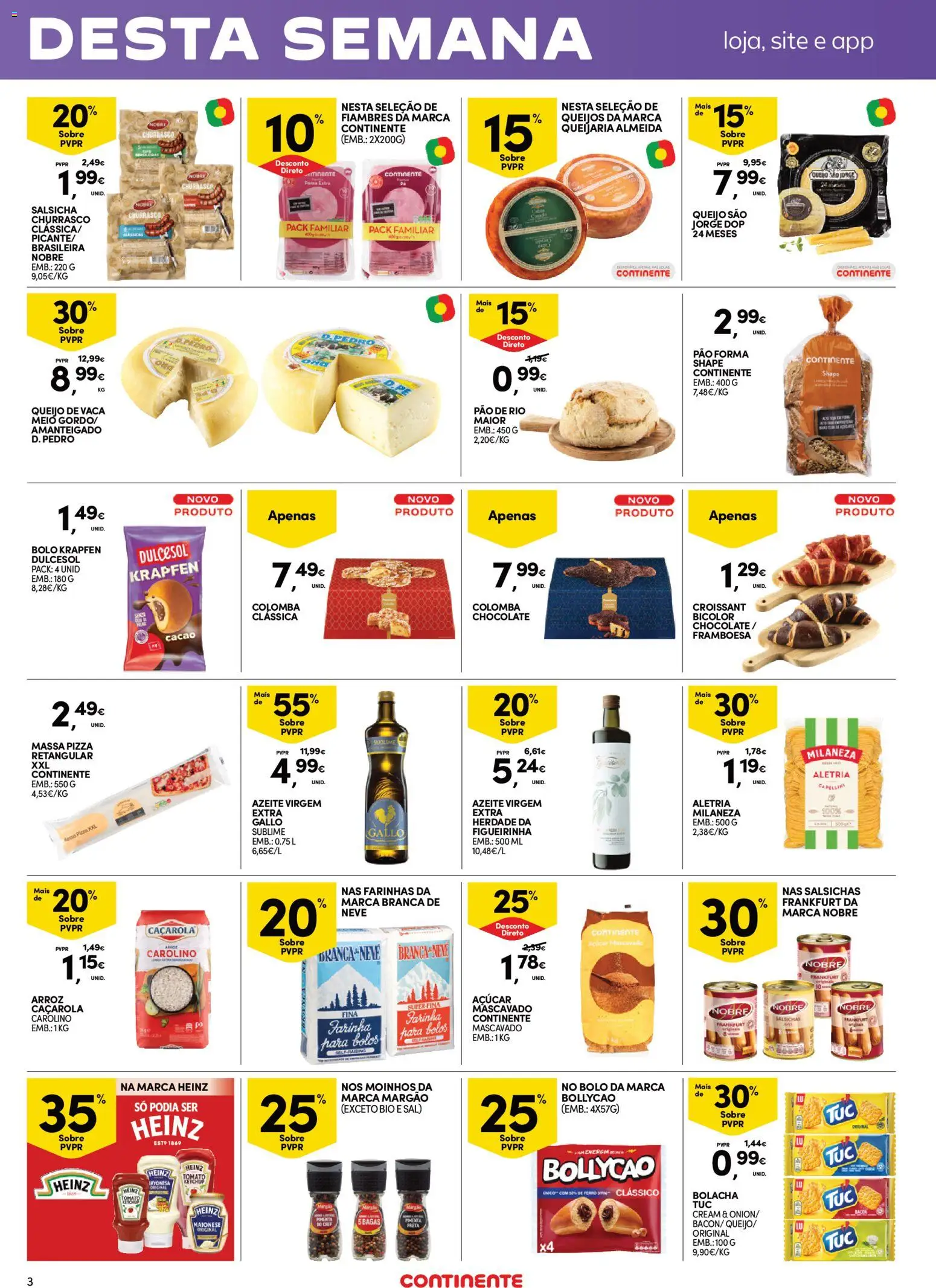 Continente Fim de Semana à Continente │ válido de 27.03.2026 | Página: 3 | Produtos: Azeite, Salsicha, Pão, Açúcar