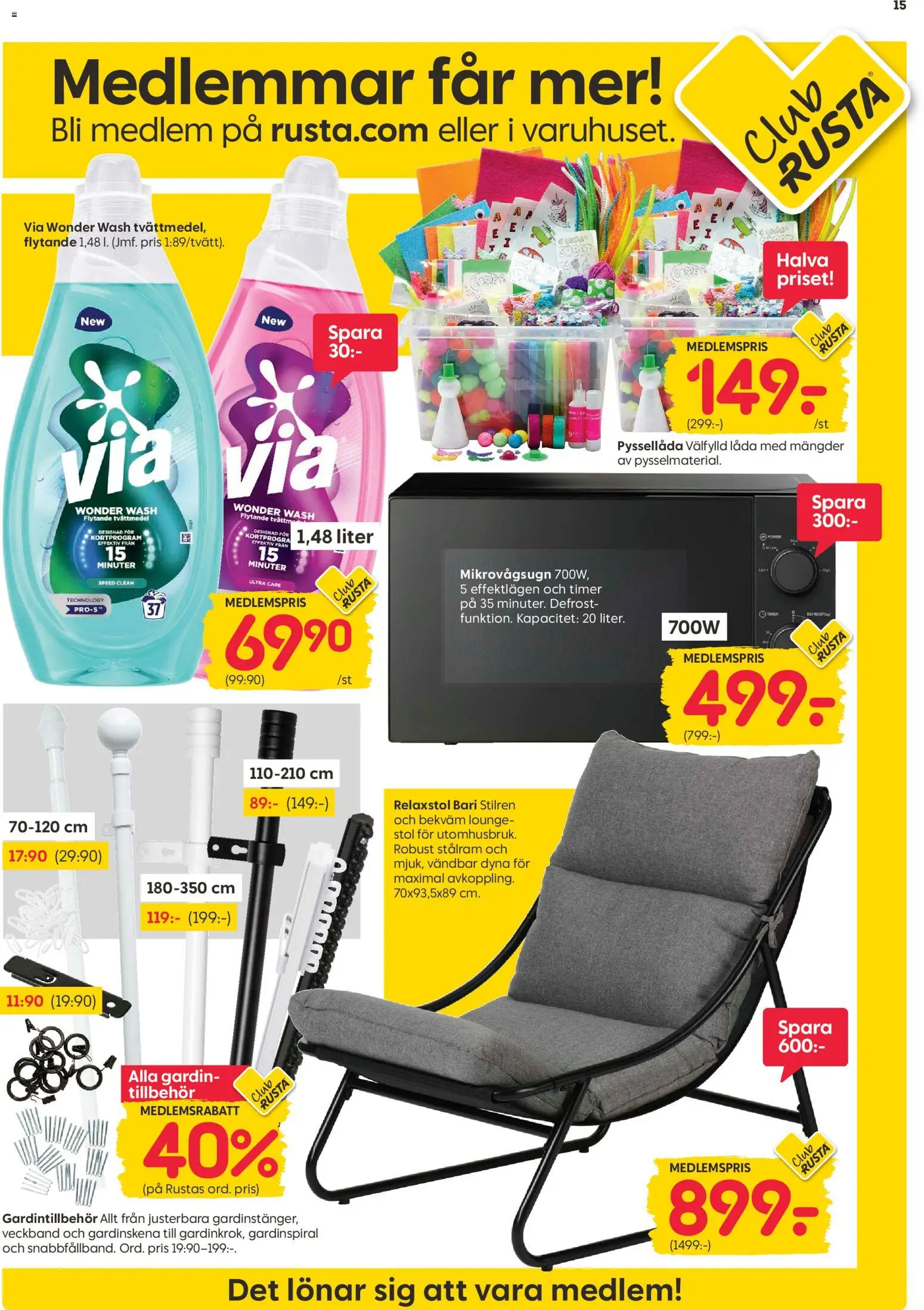 Rusta reklamblad aktuell från 07.04.2026 | Sida: 15 | Produkter: Gardin, Tvättmedel, Stol, Mikrovågsugn