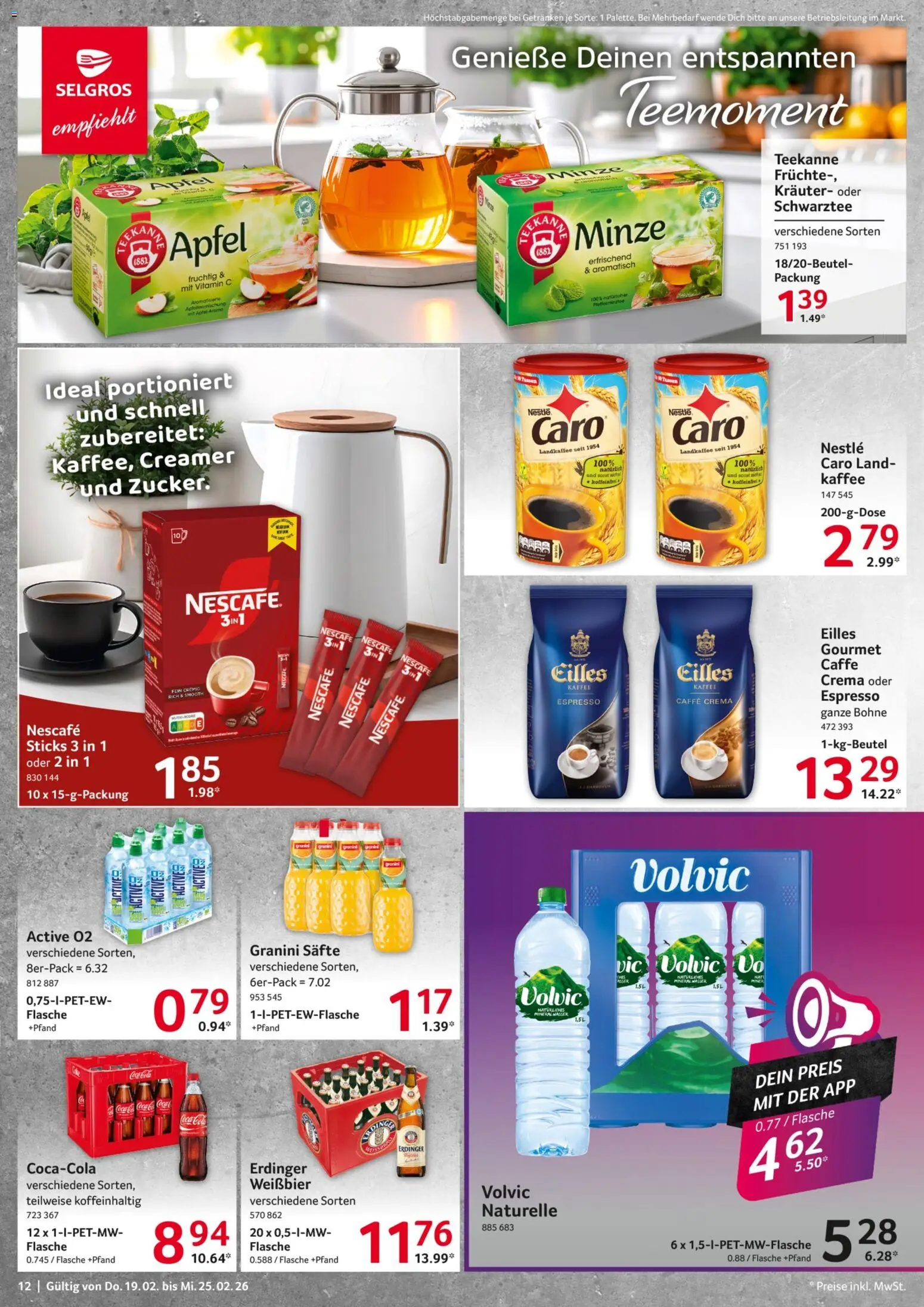 Selgros Prospekt 	 – gültig ab 19.02.2026 | Seite: 12 | Produkte: Nescafe, Kaffee, Äpfel, Volvic