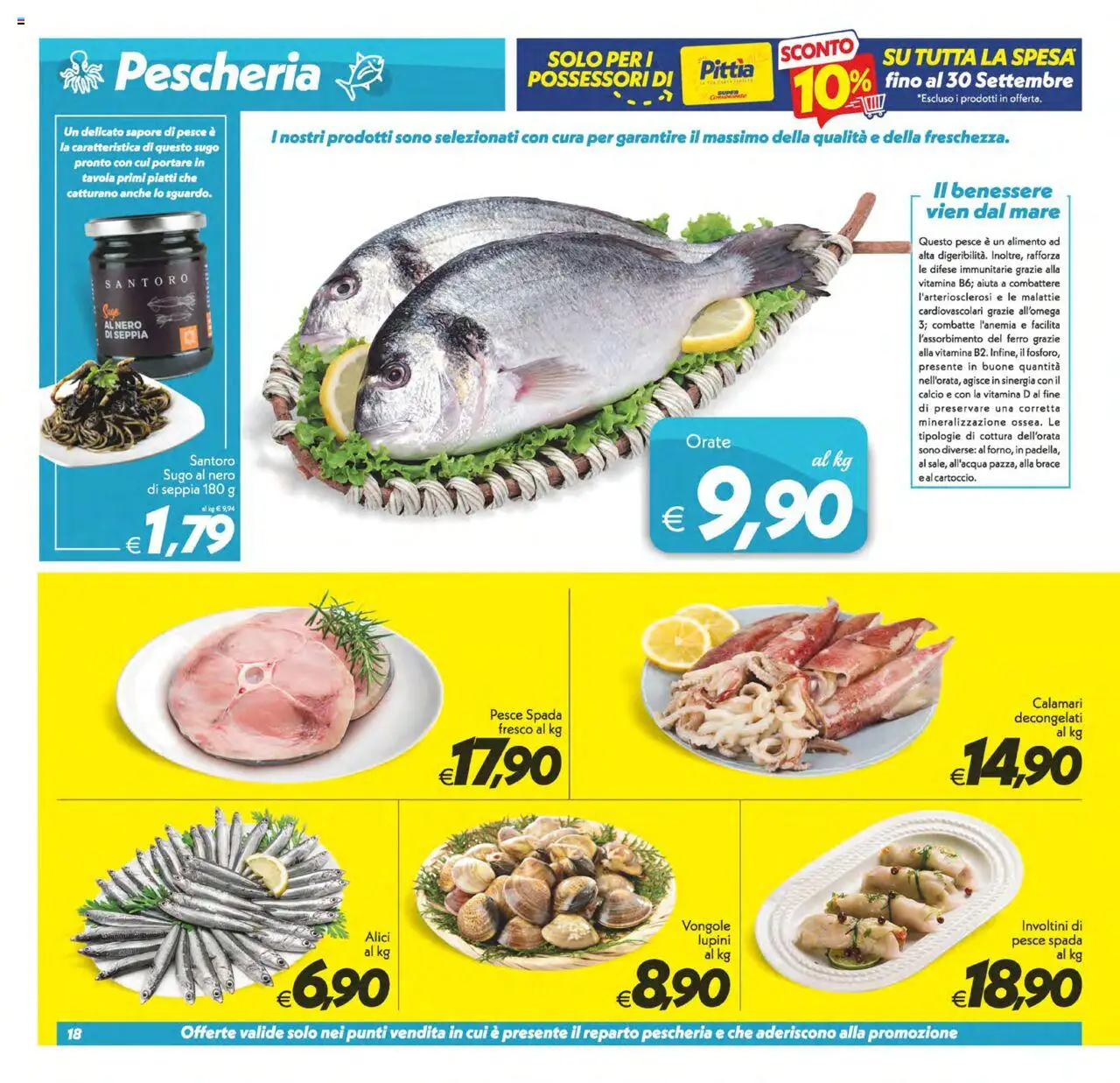 Volantino SuperConveniente del 18.09.2025 | Pagina: 18 | Prodotti: Lupini, Vongole, Calamari, Pesce spada