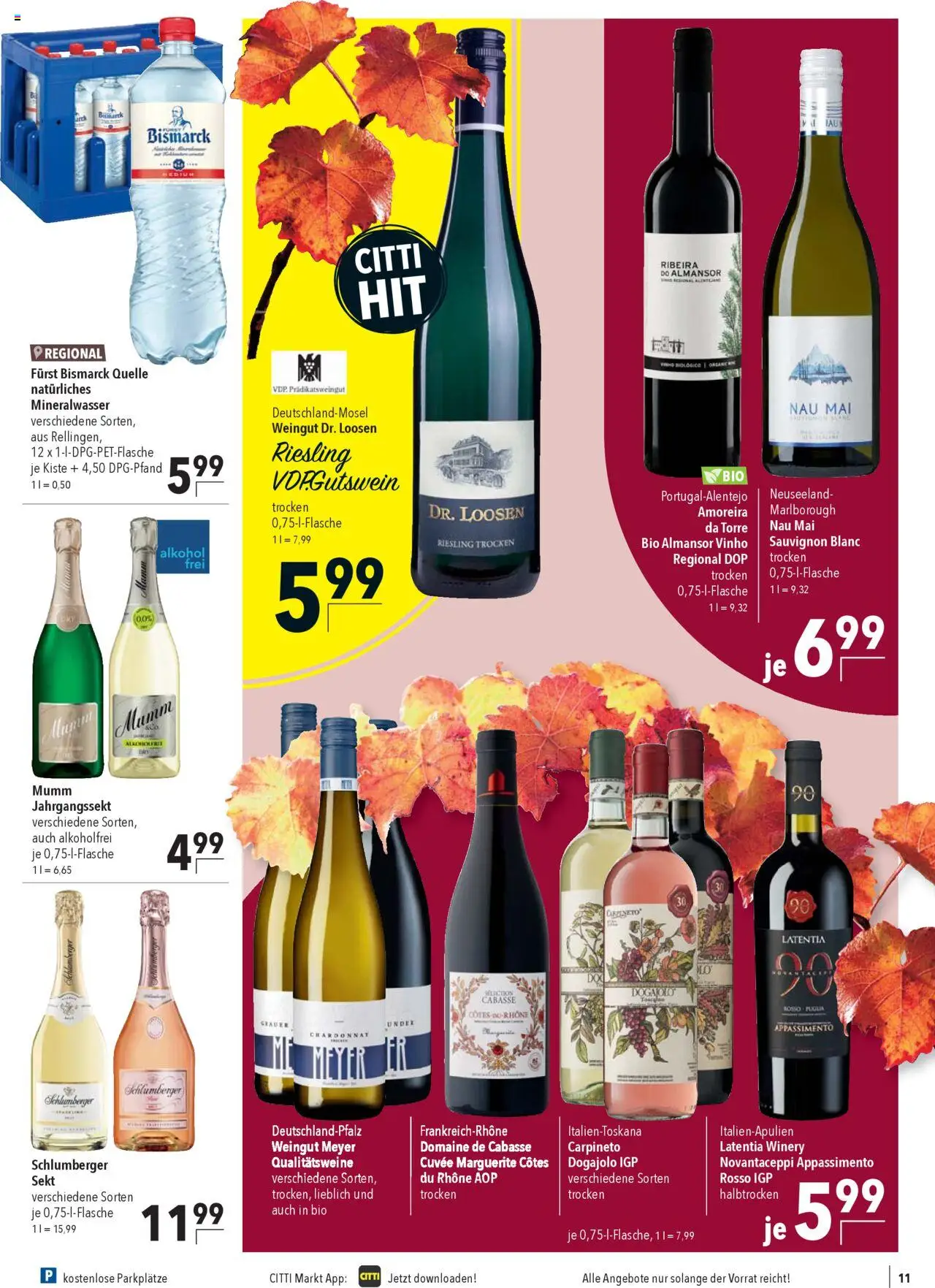 CITTI Markt Prospekt 	 – gültig ab 08.10.2025 | Seite: 11 | Produkte: Sekt, Mineralwasser