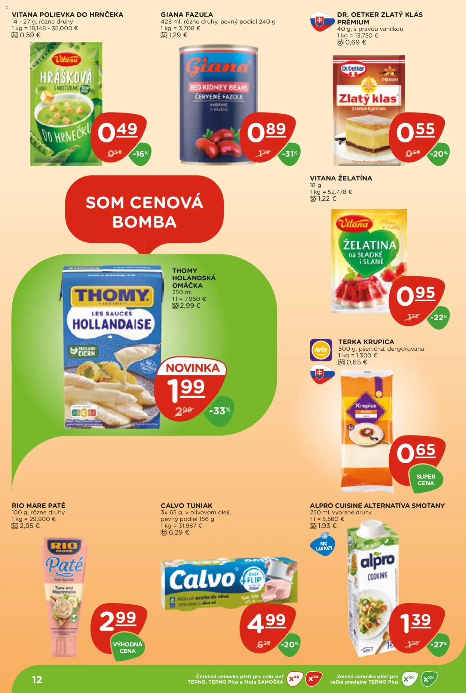 Nové Terno akcie – leták je platný od 30.04.2026 | Strana: 12 | Produkty: Zlatý klas, Fazuľa, Alpro, Krupica