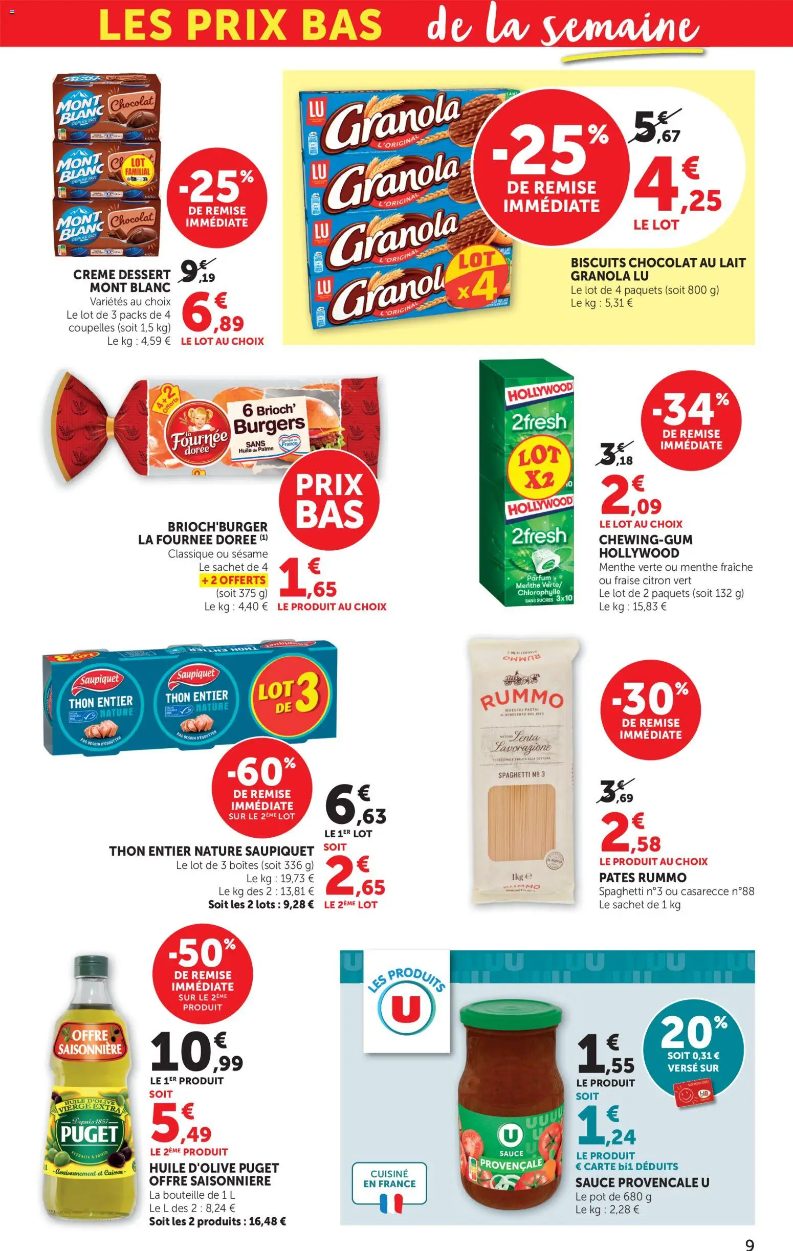 {H1} | Page: 9 | Produits: Lait, Huile, Pâtes, Biscuits