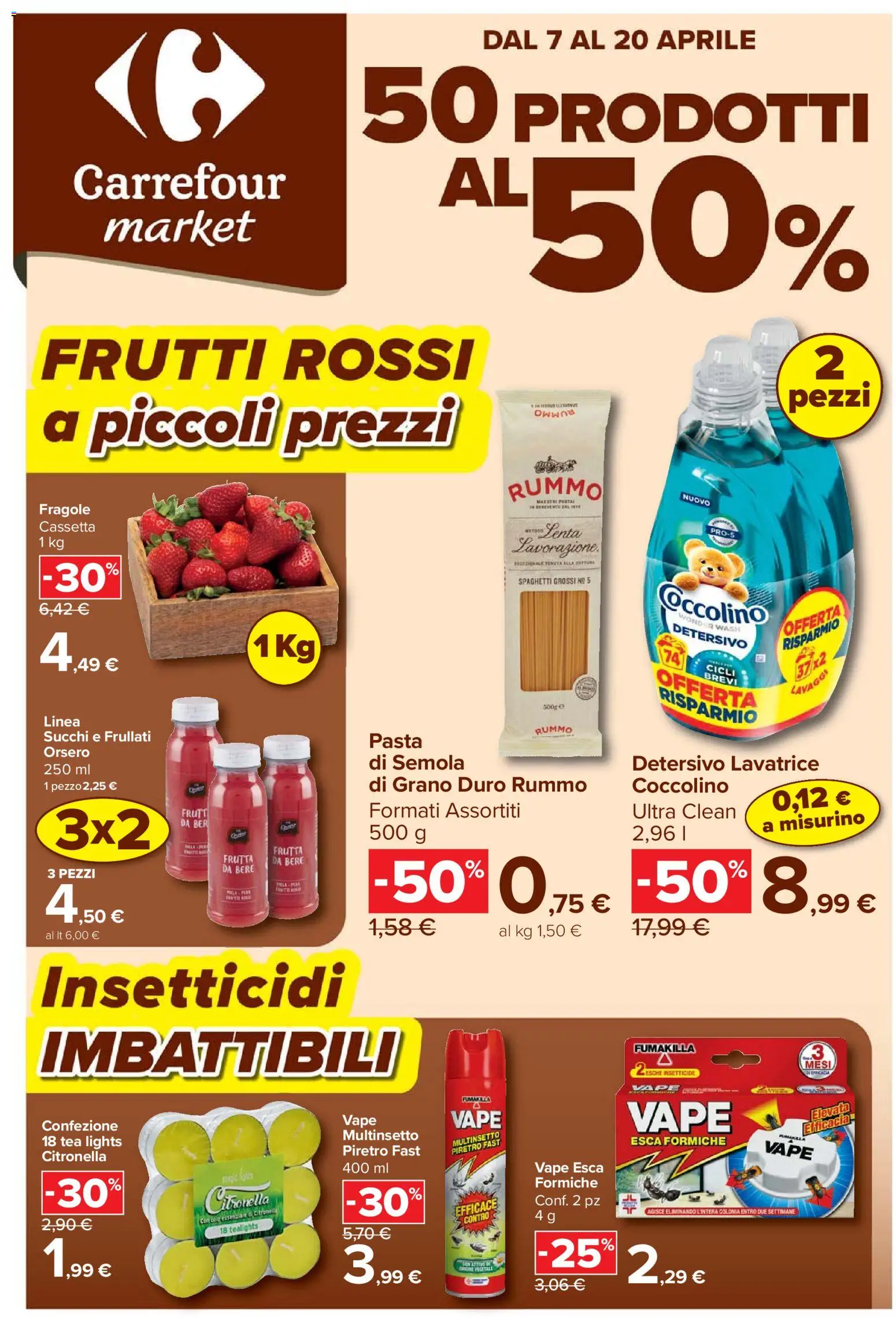 Volantino Carrefour del 07.04.2026 | Pagina: 1 | Prodotti: Fragole, Citronella, Olio, Pasta