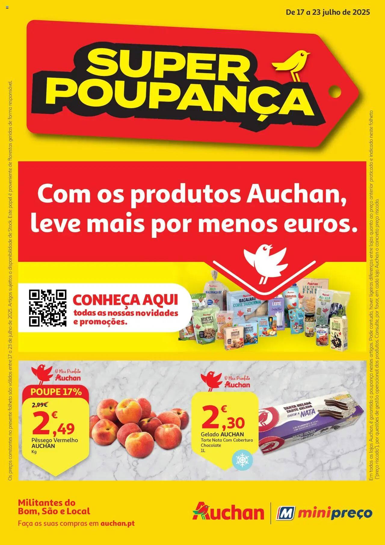Auchan folheto │ válido de 17.07.2025 | Página: 1 | Produtos: Faca, Gelado, Leite, Queijo