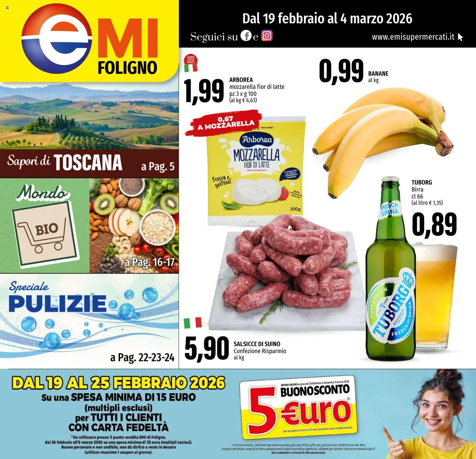 Volantino EMI del 19.02.2026 | Pagina: 1 | Prodotti: Birra, Suino, Mozzarella, Latte