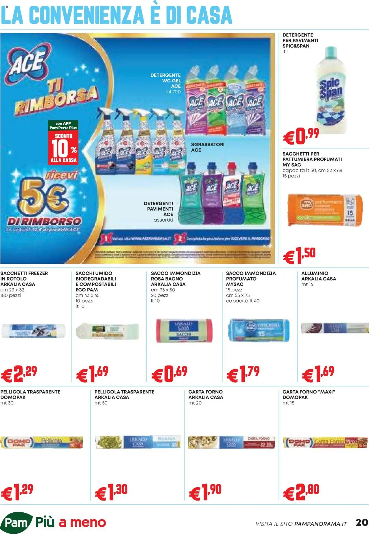 Volantino PAM del 09.10.2025 | Pagina: 20 | Prodotti: Detergente, Pattumiera, Forno, Alluminio