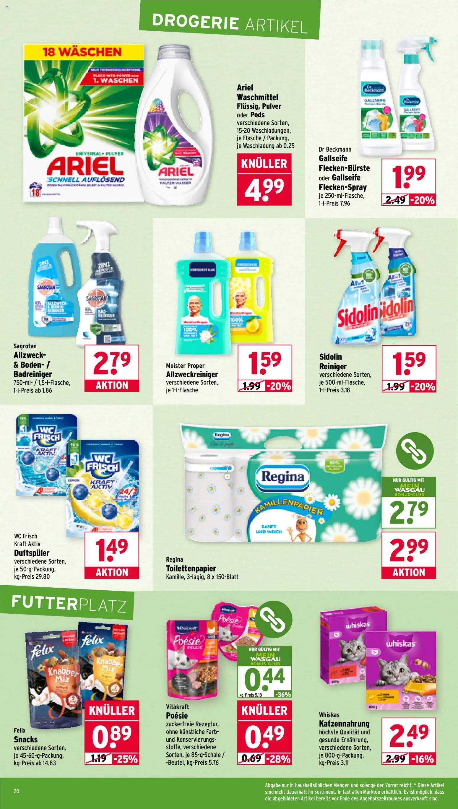 Wasgau Prospekt 	 – gültig ab 27.10.2025 | Seite: 20 | Produkte: Waschmittel, Wc frisch, Whiskas, Toilettenpapier