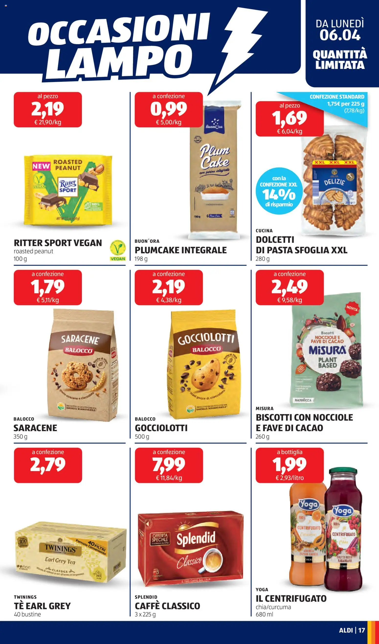 Volantino Aldi del 06.04.2026 | Pagina: 17 | Prodotti: Biscotti, Pasta, Nocciole, Bottiglia