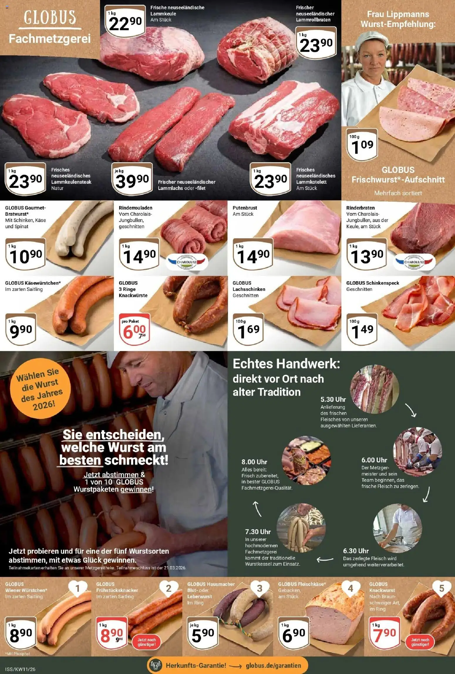 Globus prospekt Isserstedt	 – gültig ab 09.03.2026 | Seite: 6 | Produkte: Rinderrouladen, Rinderbraten, Lammkeule, Wurst
