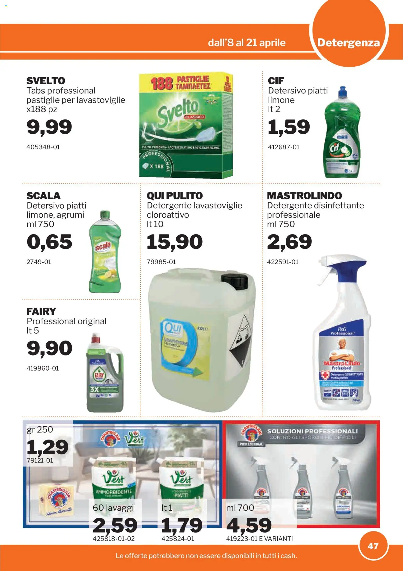 Volantino Sogegross del 08.04.2026 | Pagina: 47 | Prodotti: Pastiglie per lavastoviglie, Agrumi, Lavastoviglie, Scala