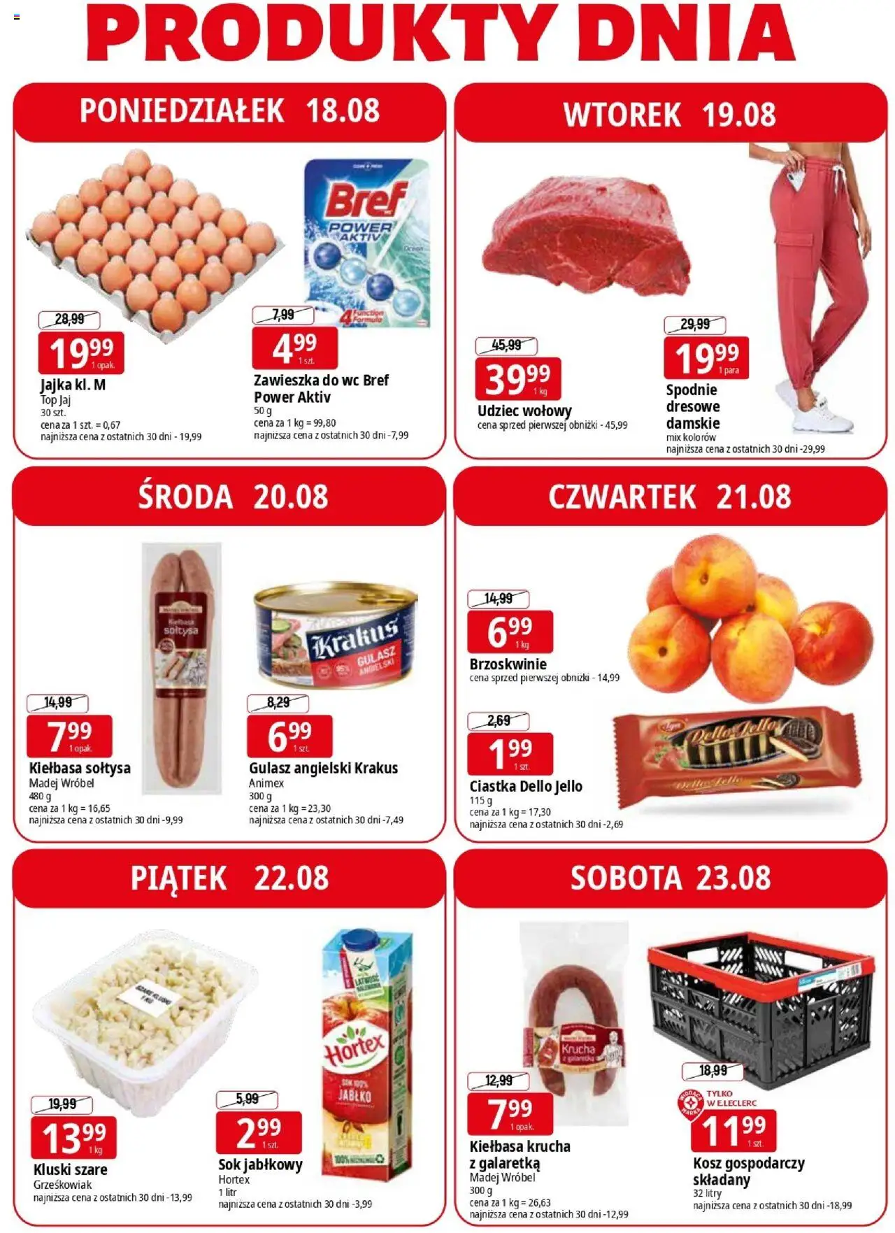 E.Leclerc Gazetka - Elbląg od 18.08.2025 | Strona: 4 | Produkty: Top, Gulasz angielski krakus, Kosz, Brzoskwinie