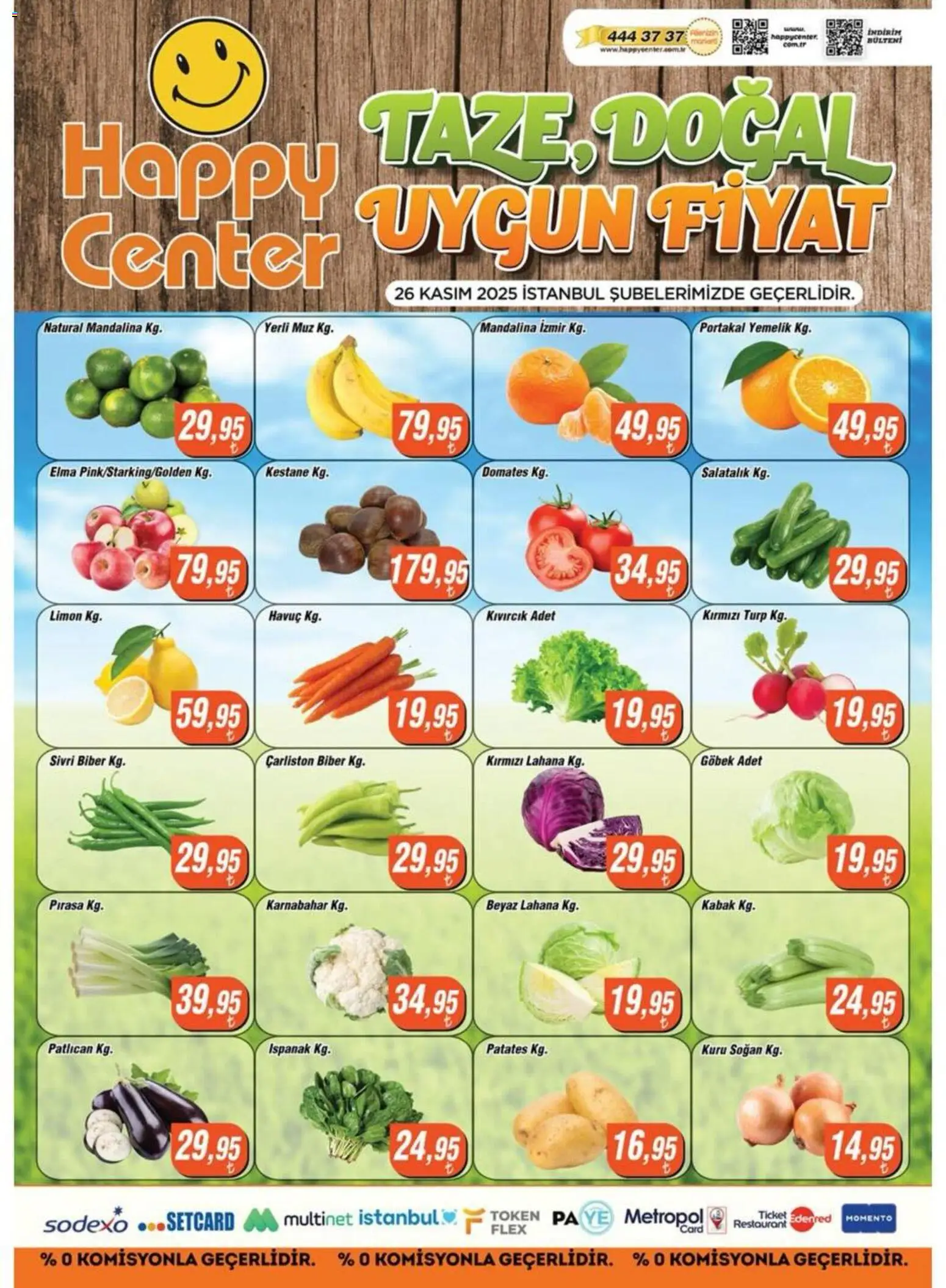 Happy Center Manav - 26.11.2025 tarihinden itibaren geçerlidir | Sayfa: 1 | Ürünler: Salatalık, Biber, Lahana, Kestane