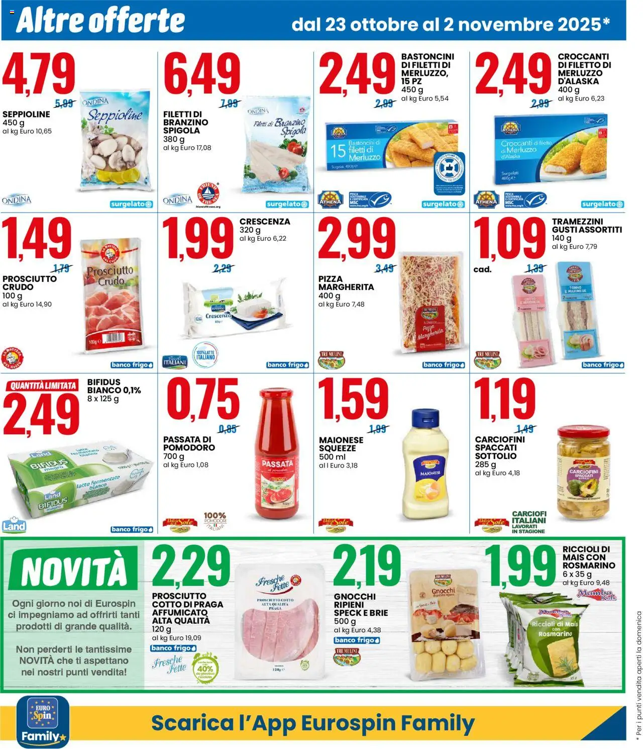 Volantino Eurospin del 23.10.2025 | Pagina: 6 | Prodotti: Pizza, Tonno, Gnocchi, Crescenza