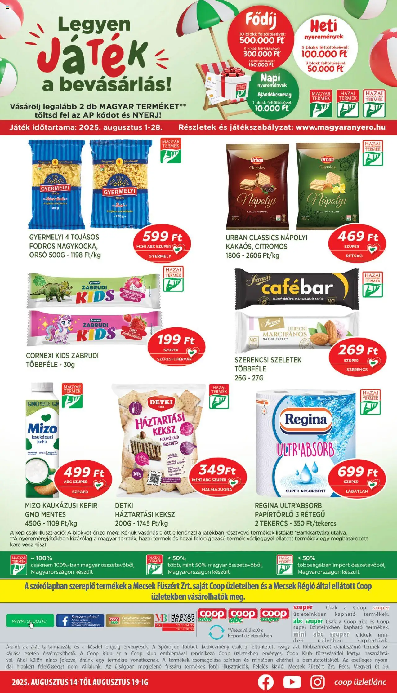 COOP akciós ujság - amely érvényes a következő dátumtól: 14.08.2025 | Oldal: 8 | Termékek: Háztartási keksz, Papírtörlő, Tészta, Száraztészta