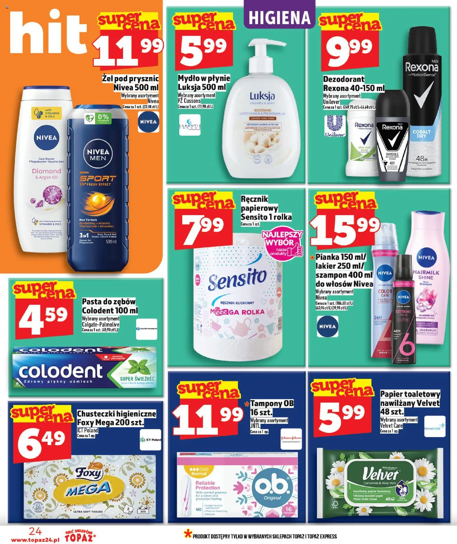 Topaz Gazetka od 26.02.2026 | Strona: 24 | Produkty: Kremowe mydło w płynie, Tampony, Mydło, Żel pod prysznic