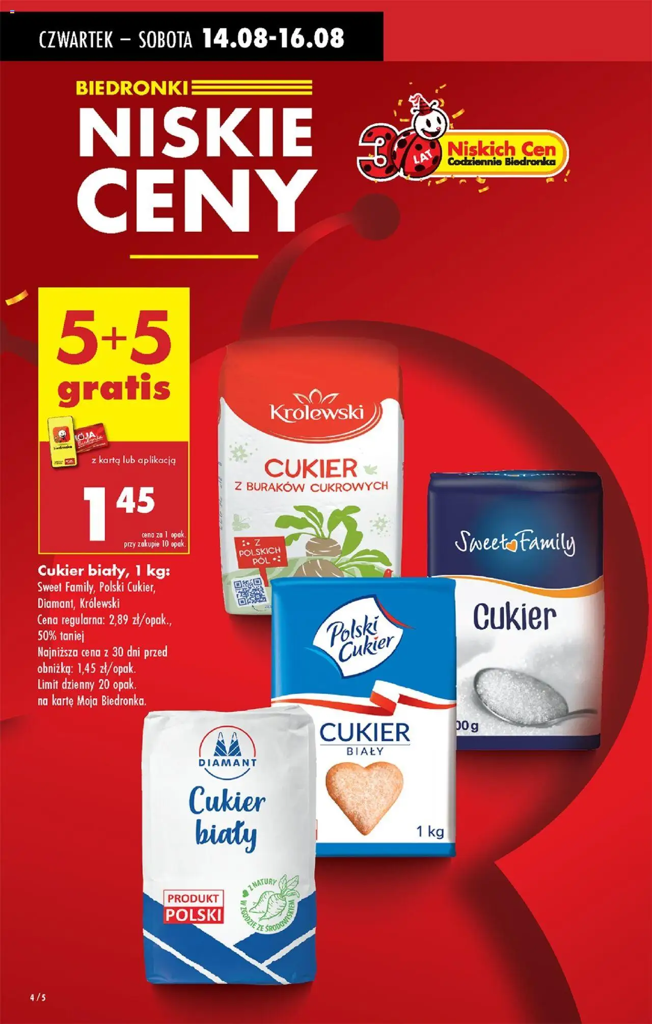 Biedronka gazetka - Oferta w tym tygodniu od 14.08.2025 | Strona: 4 | Produkty: Karta, Cukier biały, Cukier