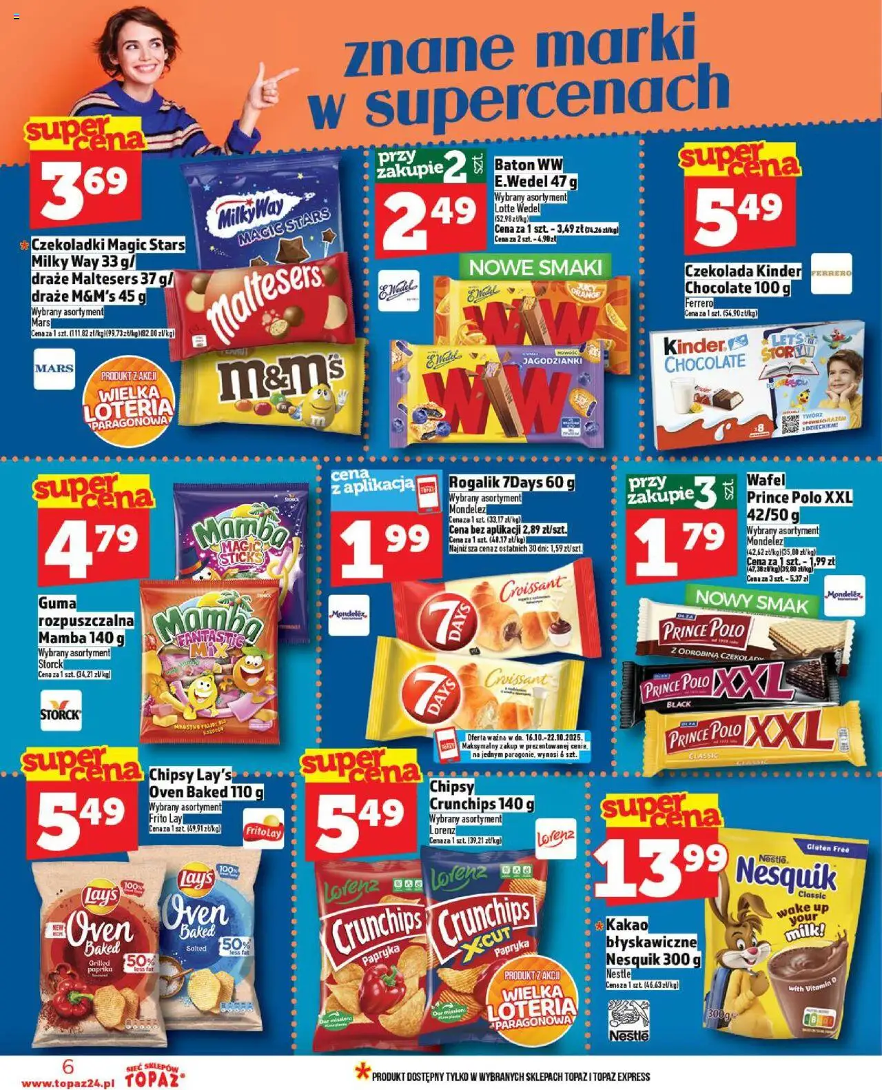 Topaz Gazetka od 16.10.2025 | Strona: 6 | Produkty: Chipsy, Prince polo xxl, Maltesers, Czekolada