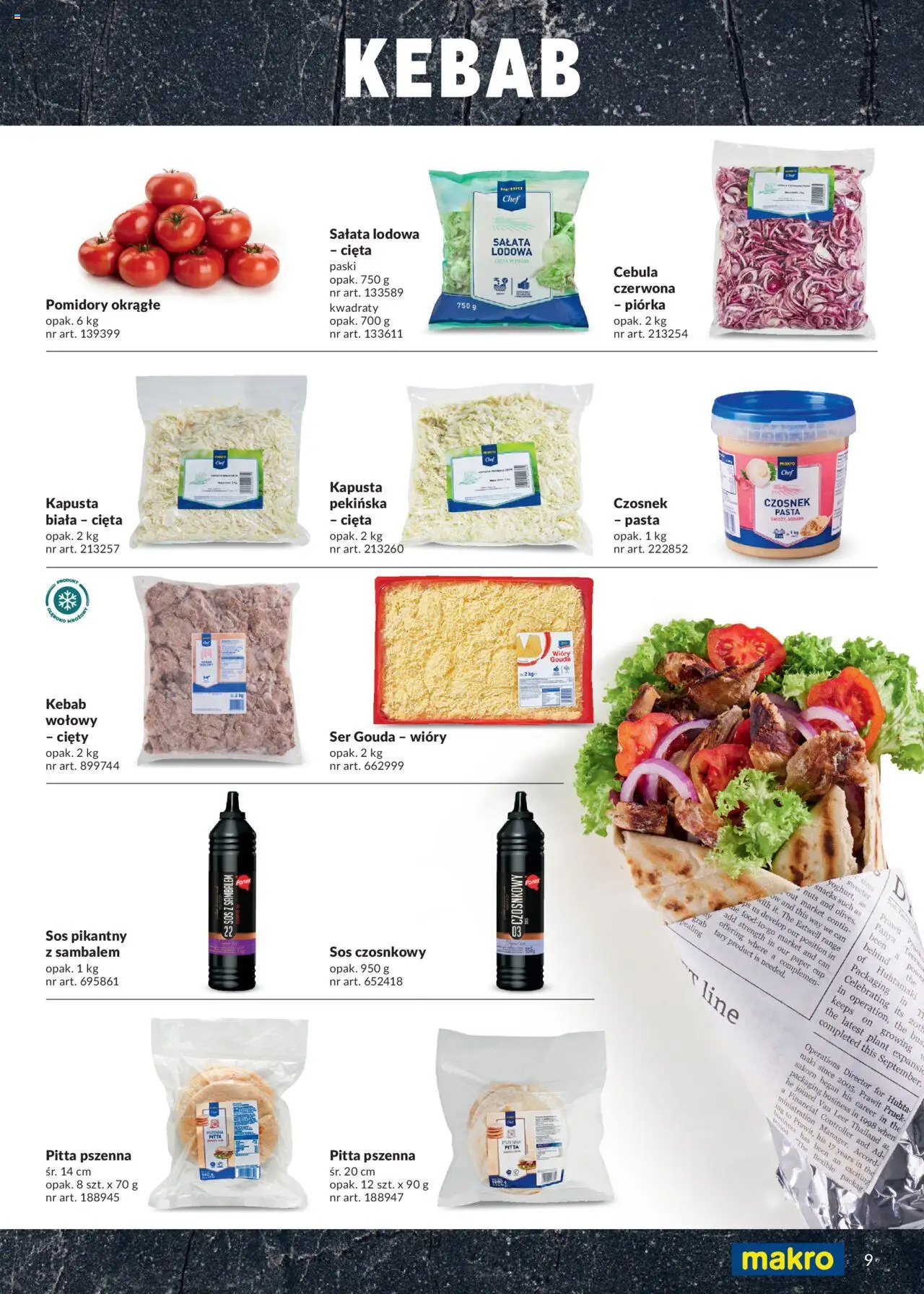 Makro Gazetka - Street Food od 28.03.2025 | Strona: 9 | Produkty: Kapusta pekińska, Sos czosnkowy, Pomidory, Ser gouda