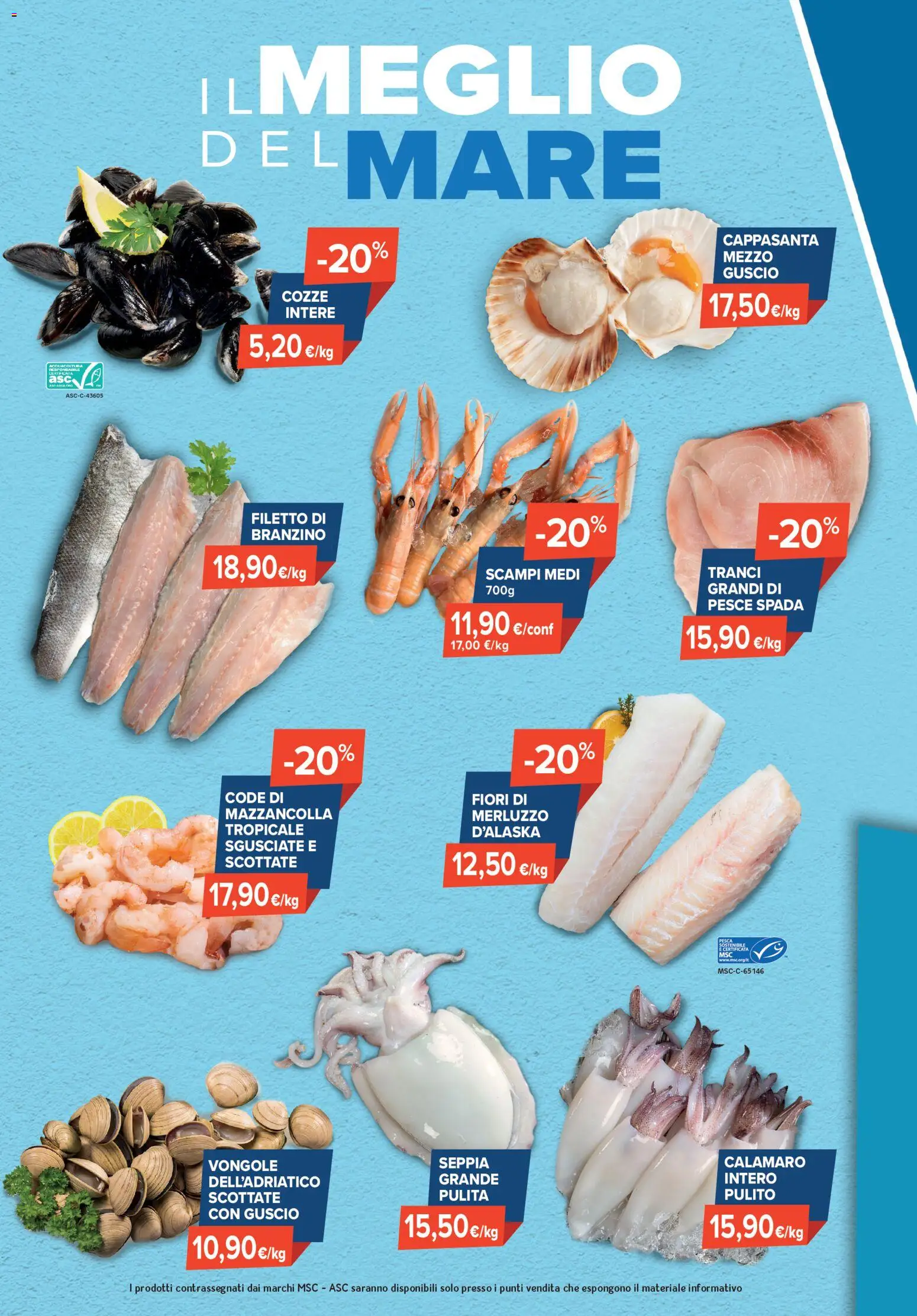 Volantino Sapore di mare del 16.03.2026 | Pagina: 2 | Prodotti: Pesce, Merluzzo, Cozze, Branzino