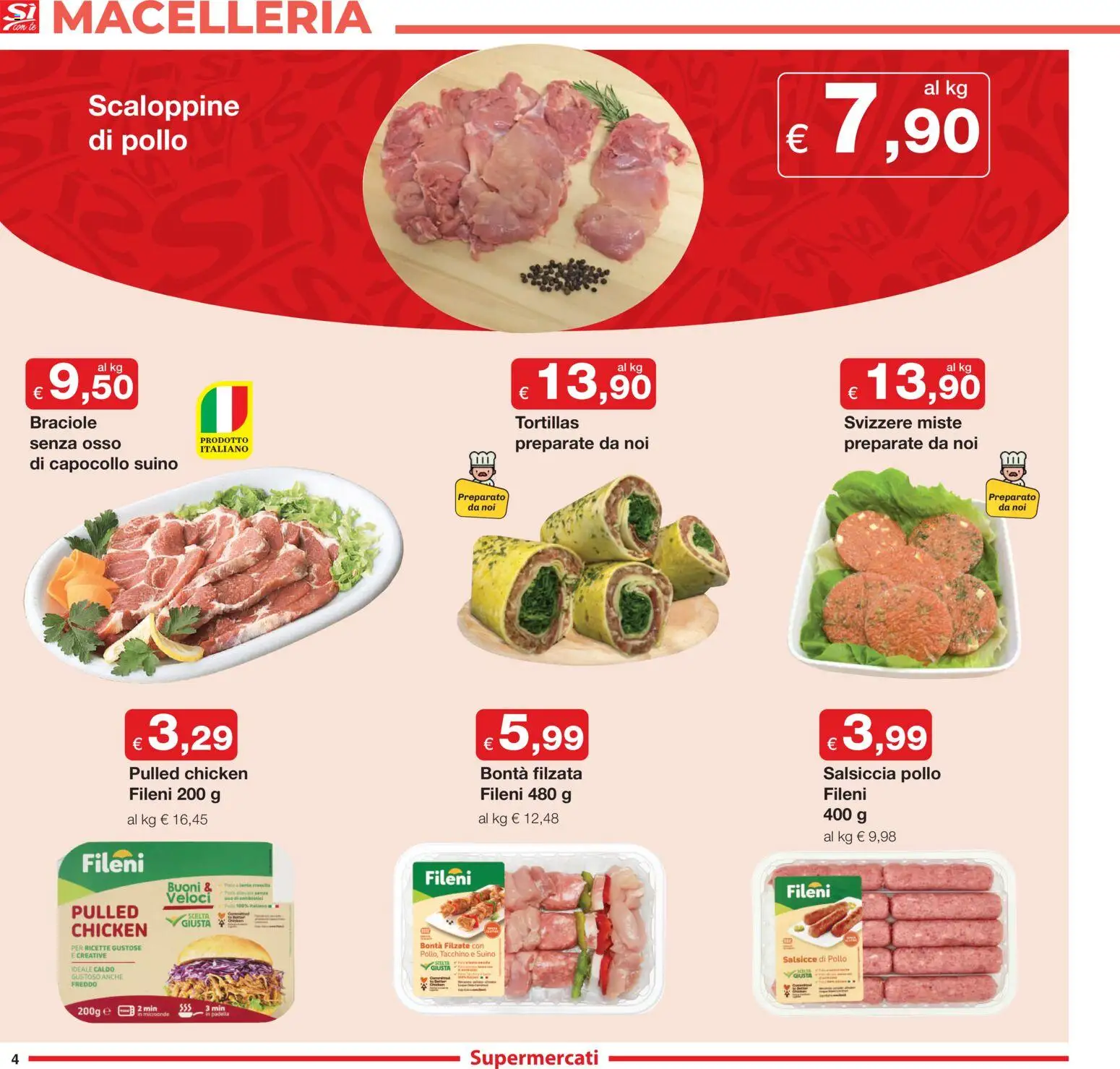 Volantino Sì con Te del 20.11.2025 | Pagina: 4 | Prodotti: Pollo, Suino, Tacchino, Salsiccia