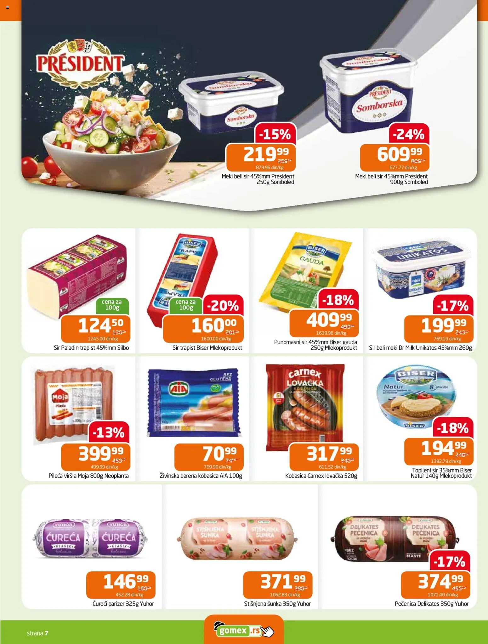 Gomex katalog - važi od 05.11.2025 | Strana: 7 | Proizvode: Parizer, Šunka, Topljeni sir, Kobasica
