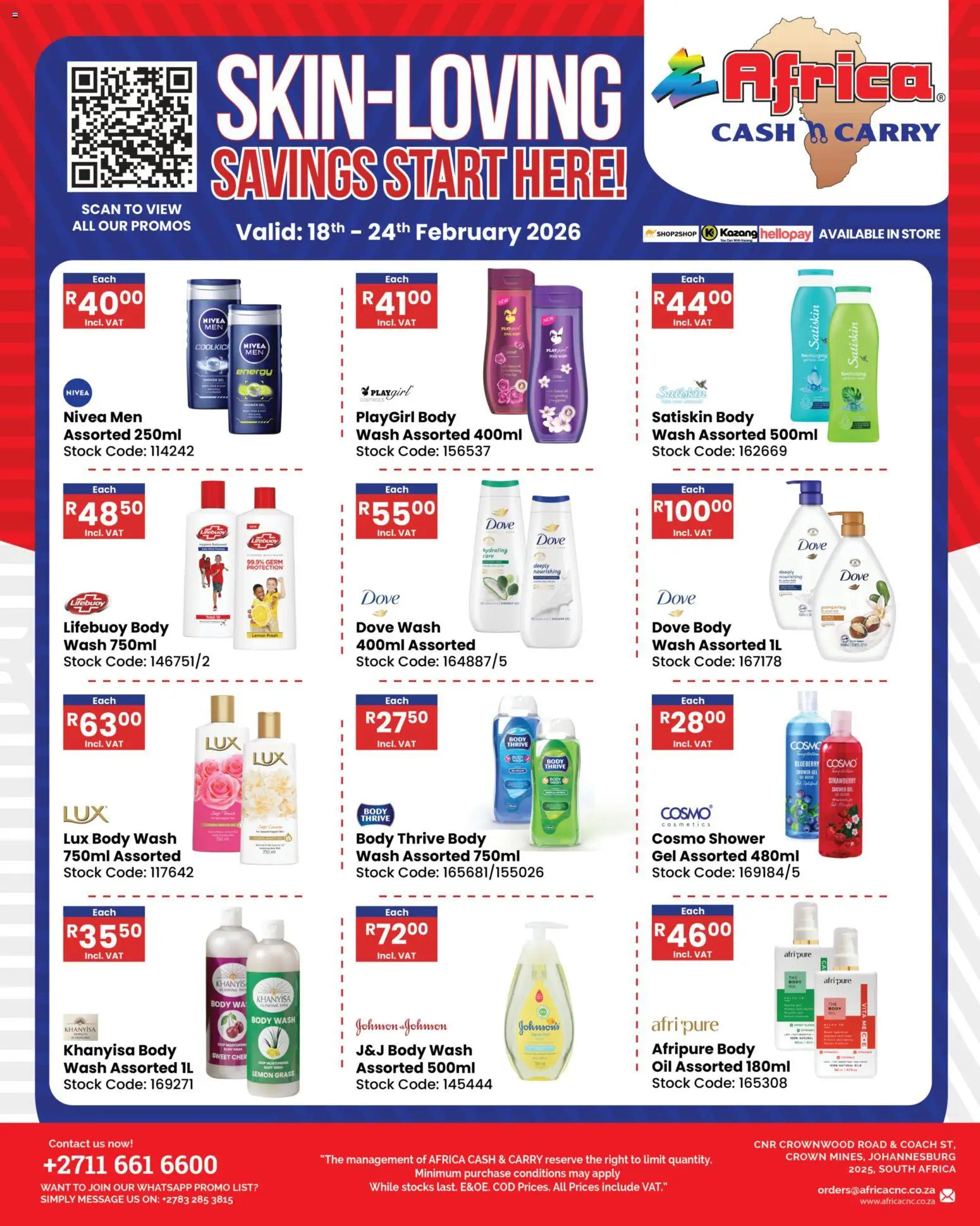 New Africa Cash & Carry catalogue – valid from 18.02.2026 | Page: 1 | Products: Shower, Stock, Shower gel, Lemon