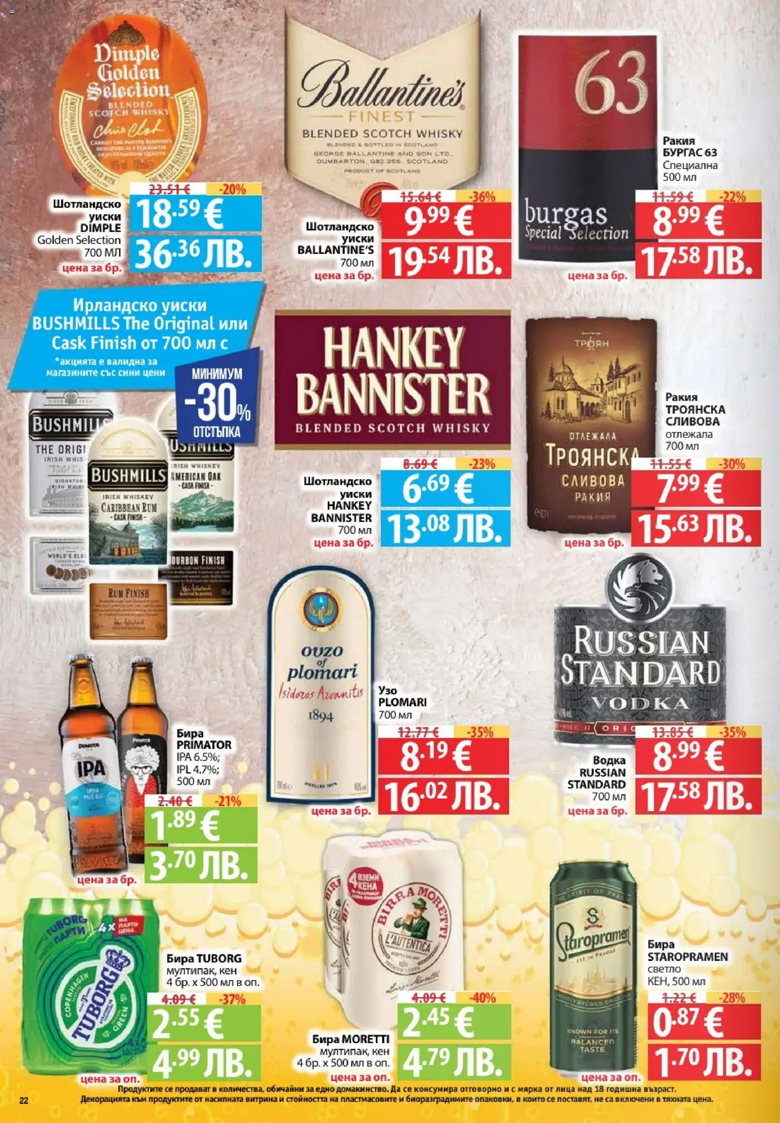 {H1} | Страница: 22 | Продукти: Водка, Бира, Ирландско уиски, Кен