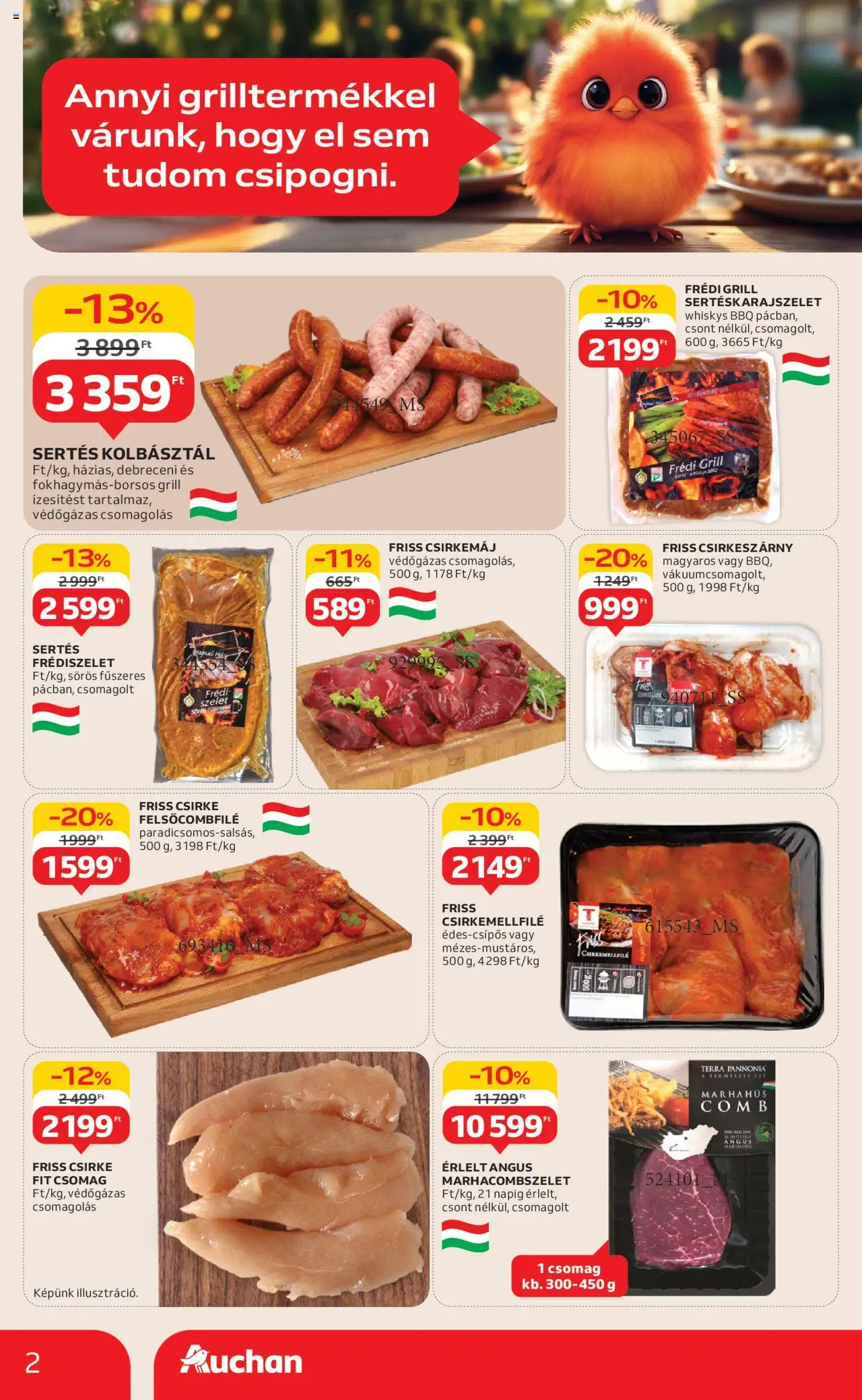 Auchan akciós ujság - amely érvényes a következő dátumtól: 07.08.2025 | Oldal: 2 | Termékek: Debreceni, Grill, Csirkemáj, Marhahús