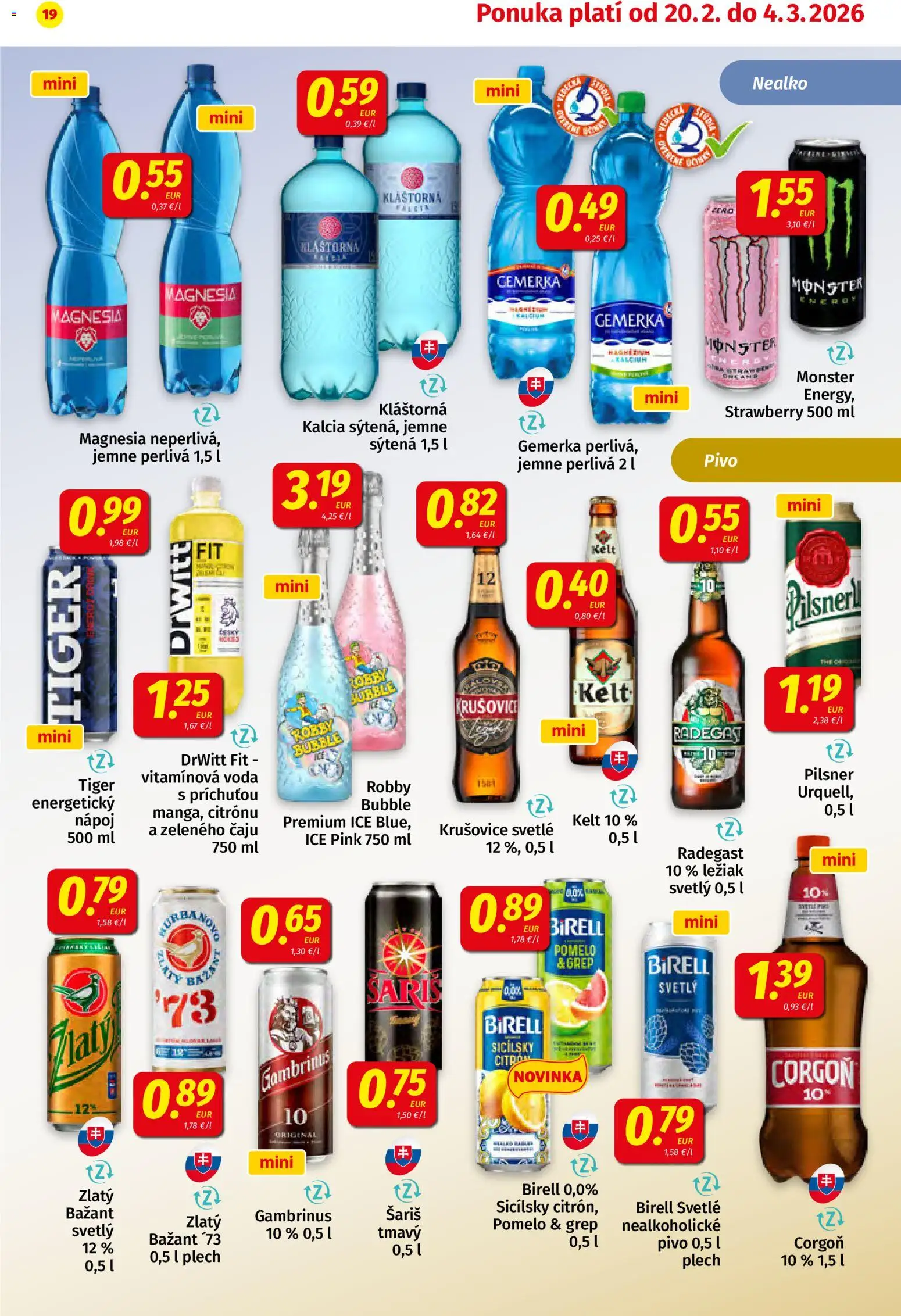 Nové Koruna akcie – leták je platný od 20.02.2026 | Strana: 19 | Produkty: Pivo, Birell, Kelt, Grep