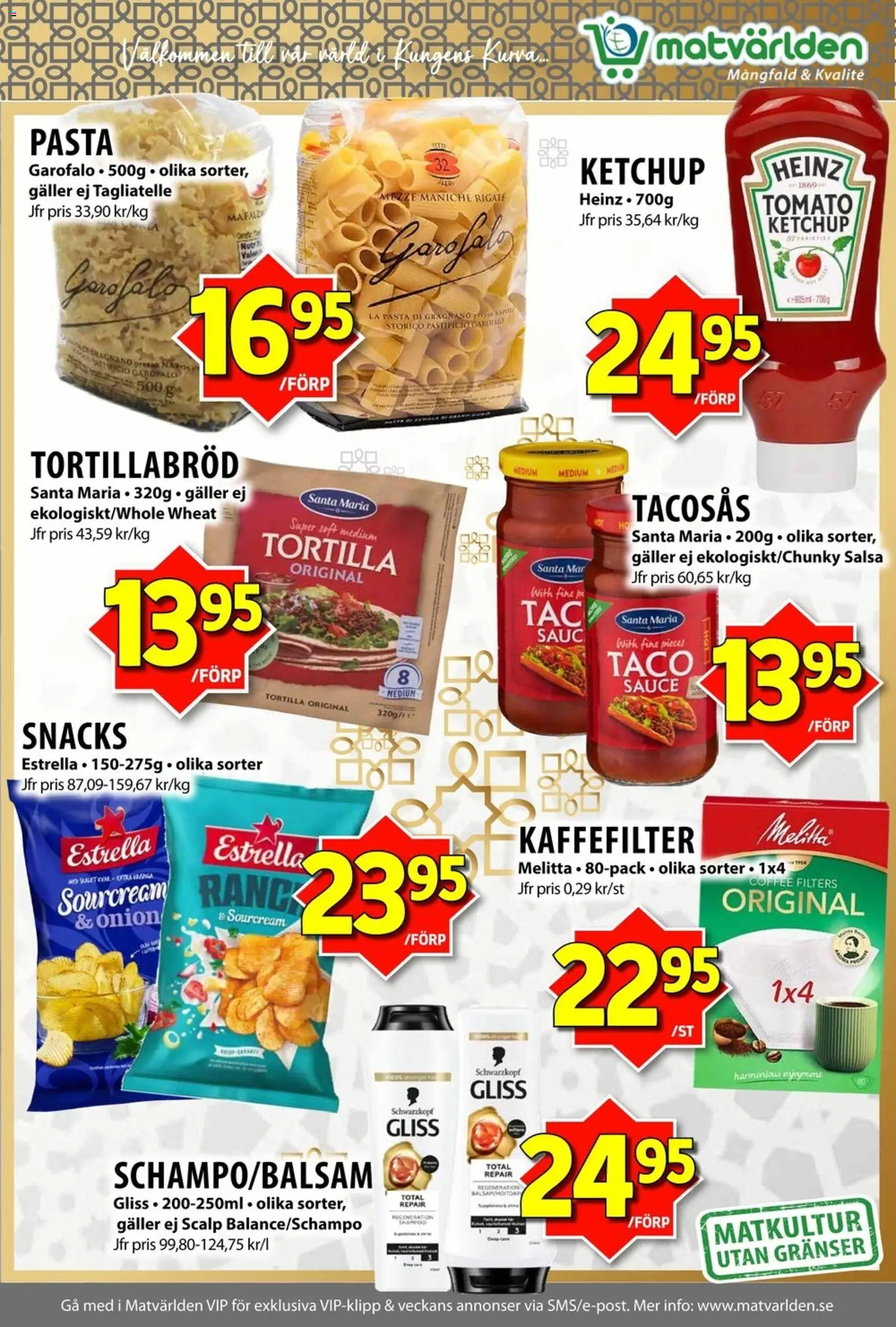 Matvärlden reklamblad aktuell från 13.04.2026 | Sida: 6 | Produkter: Salsa, Galler, Pasta, Ketchup