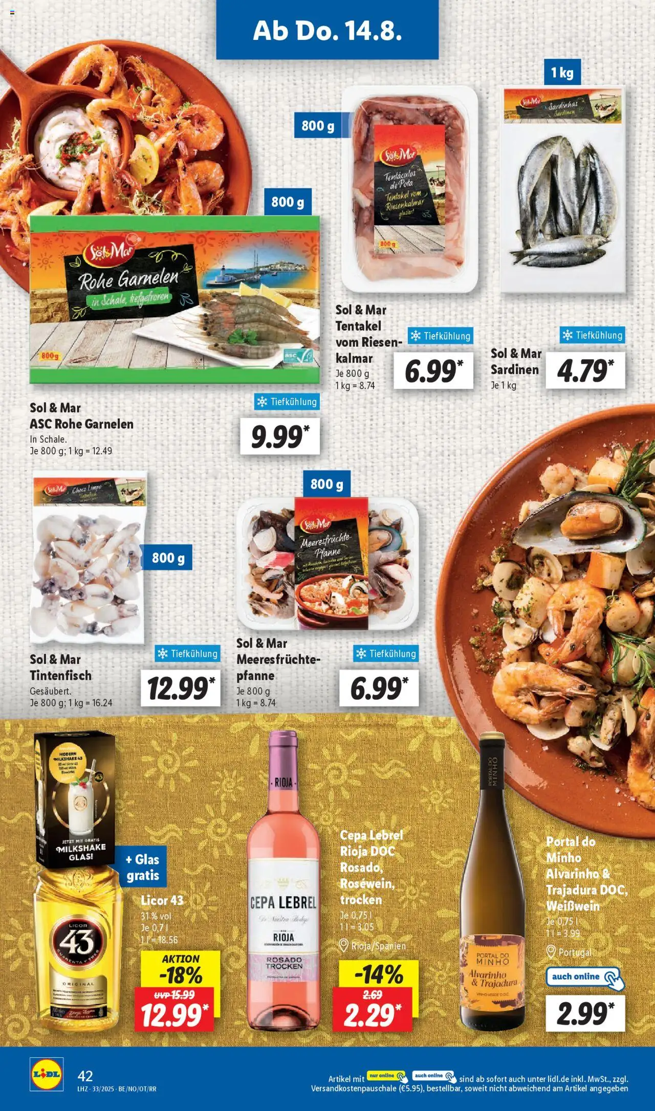 Lidl Prospekt Marne - gültig ab dem 11.08.2025 | Seite: 54 | Produkte: Weißwein, Garnelen, Tintenfisch, Meeresfrüchte