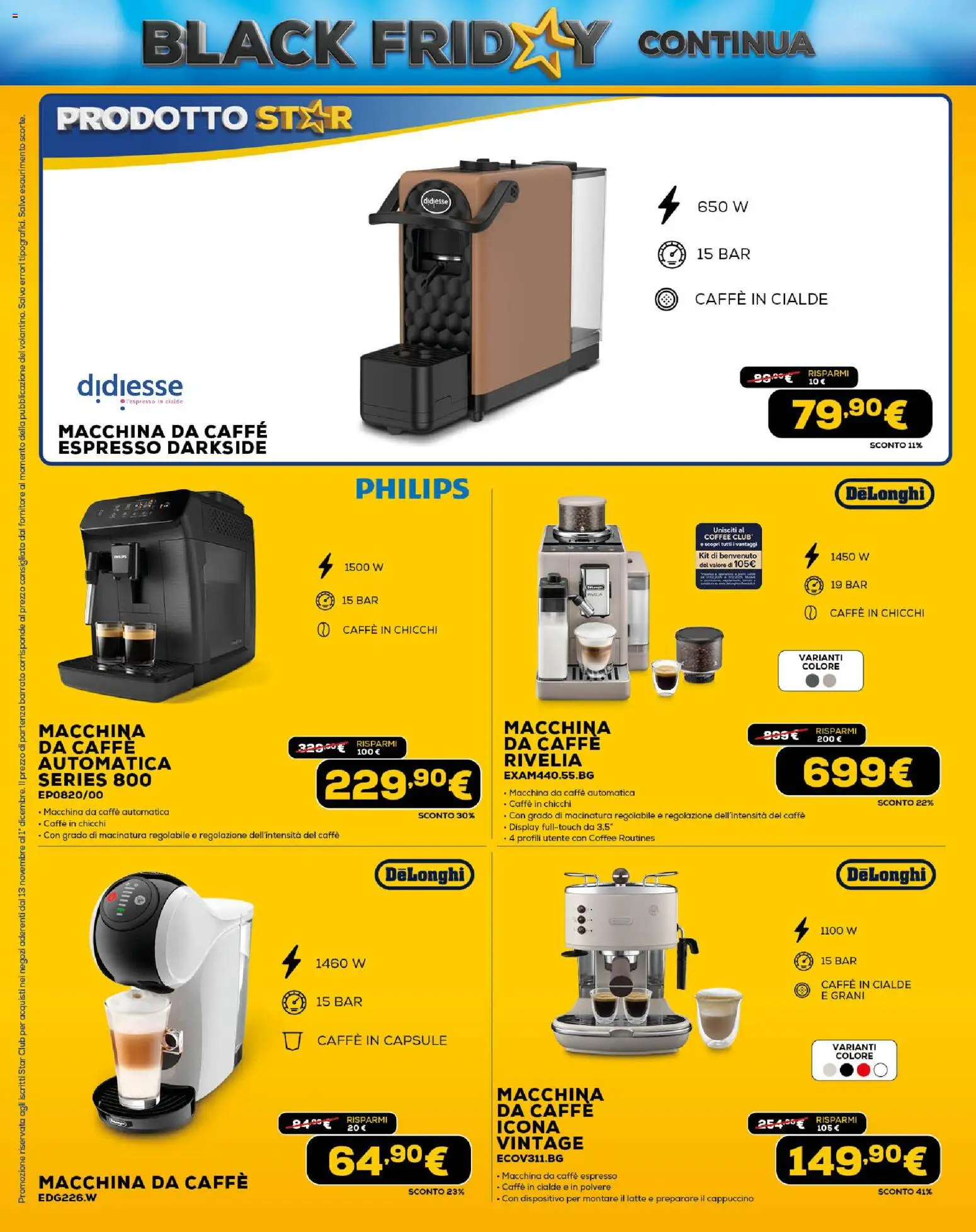 Volantino Euronics del 13.11.2025 | Pagina: 20 | Prodotti: Macchina da caffe, Latte, Caffe in capsule, Caffè in cialde