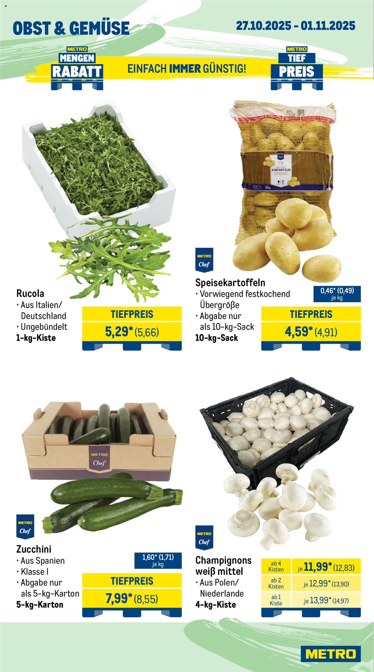 Metro Wochen-Angebote Gastro – gültig ab 27.10.2025 | Seite: 8 | Produkte: Rucola, Champignons, Gemüse, Obst