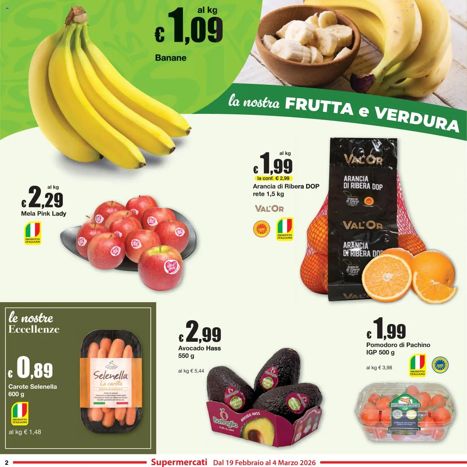 Volantino Sì con Te del 19.02.2026 | Pagina: 2 | Prodotti: Banane, Pomodoro, Carote, Arancia