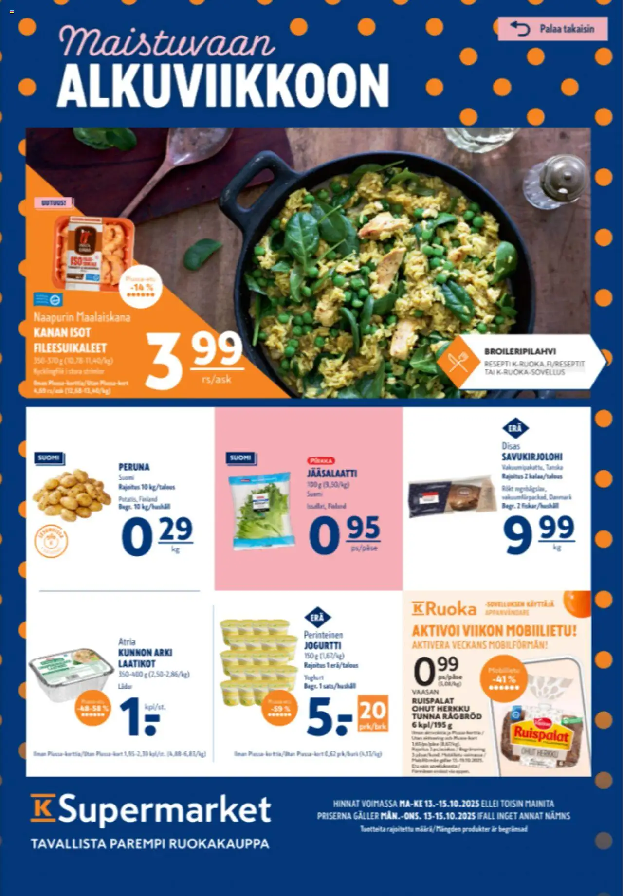 K-Supermarket tarjoukset – voimassa 13.10.2025 alkaen | Sivu: 1 | Tuotteet: Jogurtti, Peruna