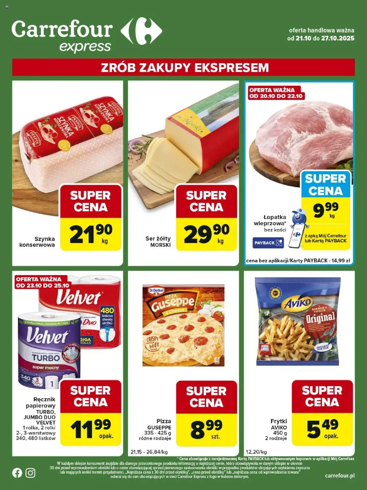 Carrefour Gazetka - Express II od 21.10.2025 | Strona: 2 | Produkty: Karta, Szynka, Ser, Frytki