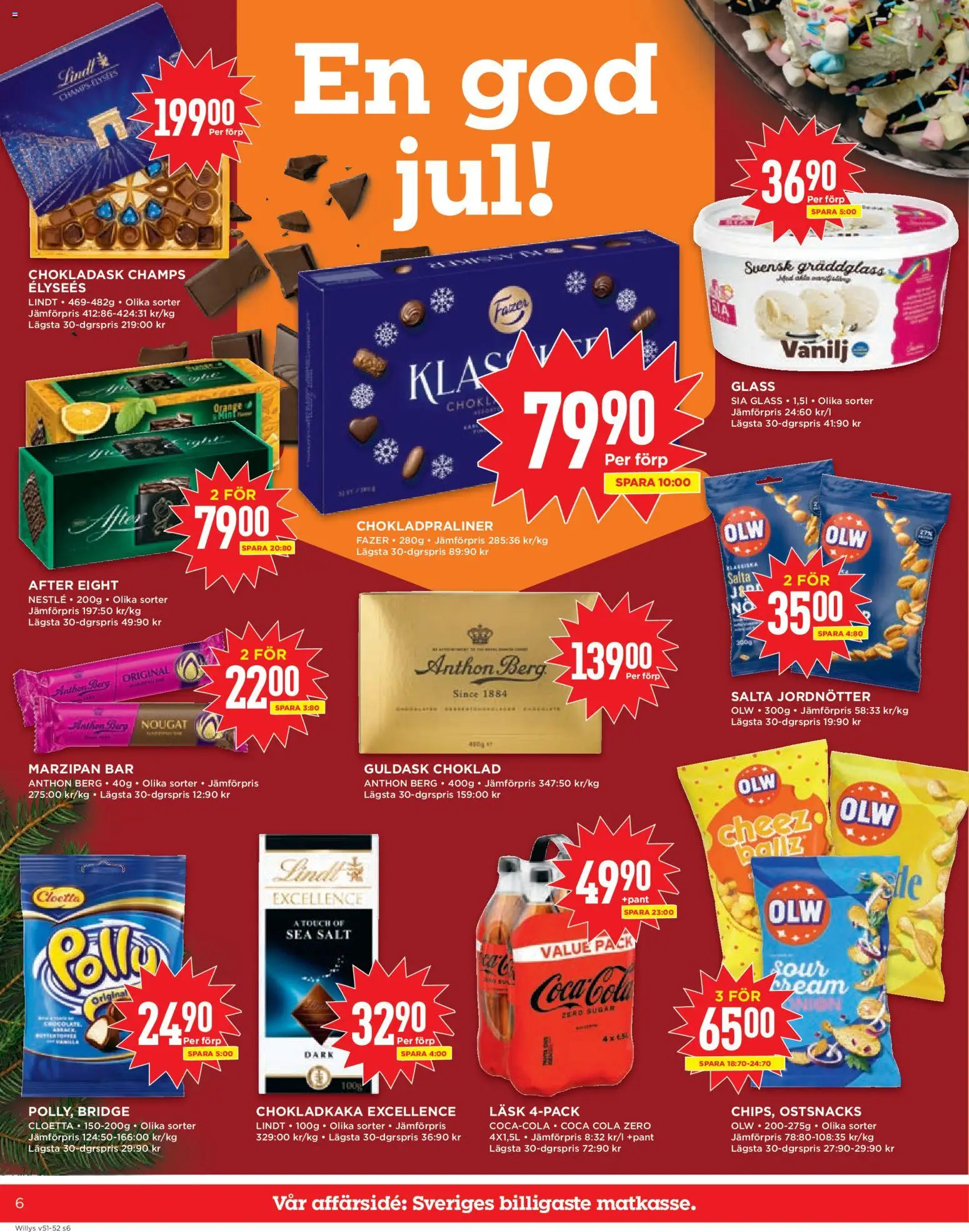 Willys reklamblad aktuell från 15.12.2025 | Sida: 6 | Produkter: Salt, Coca cola zero, Chips, Choklad