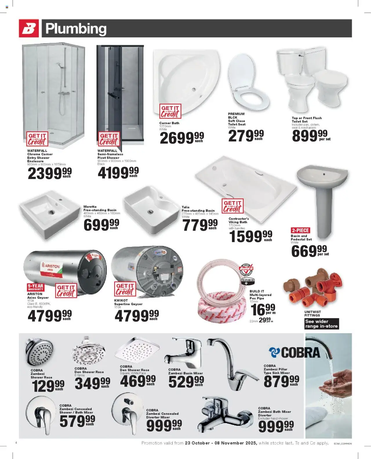 New Build It catalogue – valid from 23.10.2025 | Page: 4 | Products: Pedestal, Bath, Toilet seat, Pipe