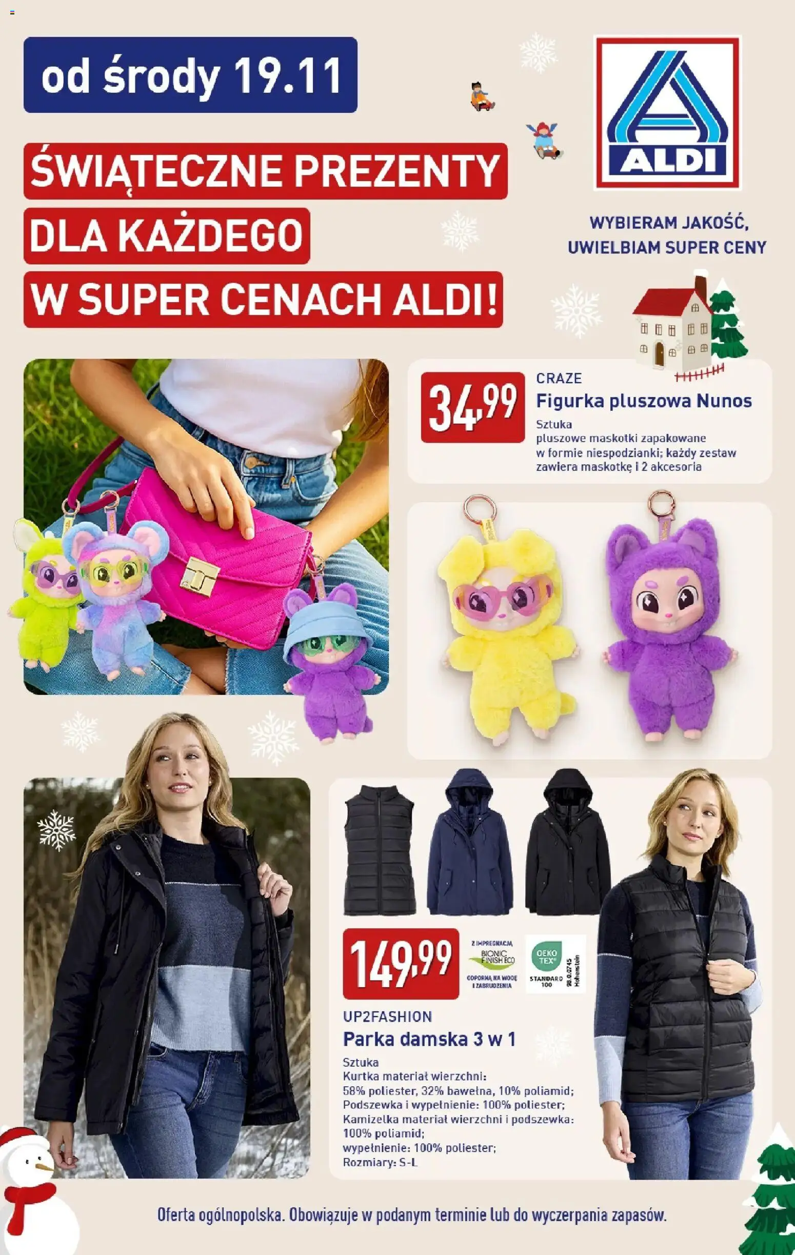 Aldi Gazetka - Od środy od 19.11.2025 | Strona: 1 | Produkty: Kamizelka, Kurtka, Finish