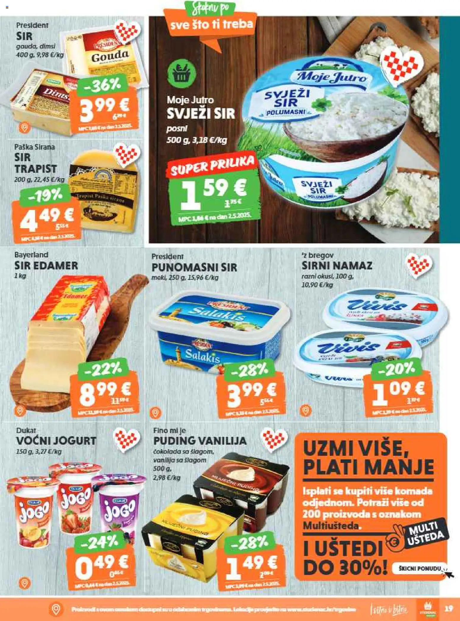 Studenac katalog | vrijedi od 25.03.2026 | Stranica: 19 | Proizvodi: Voćni jogurt, Svježi sir, Gouda, Namaz