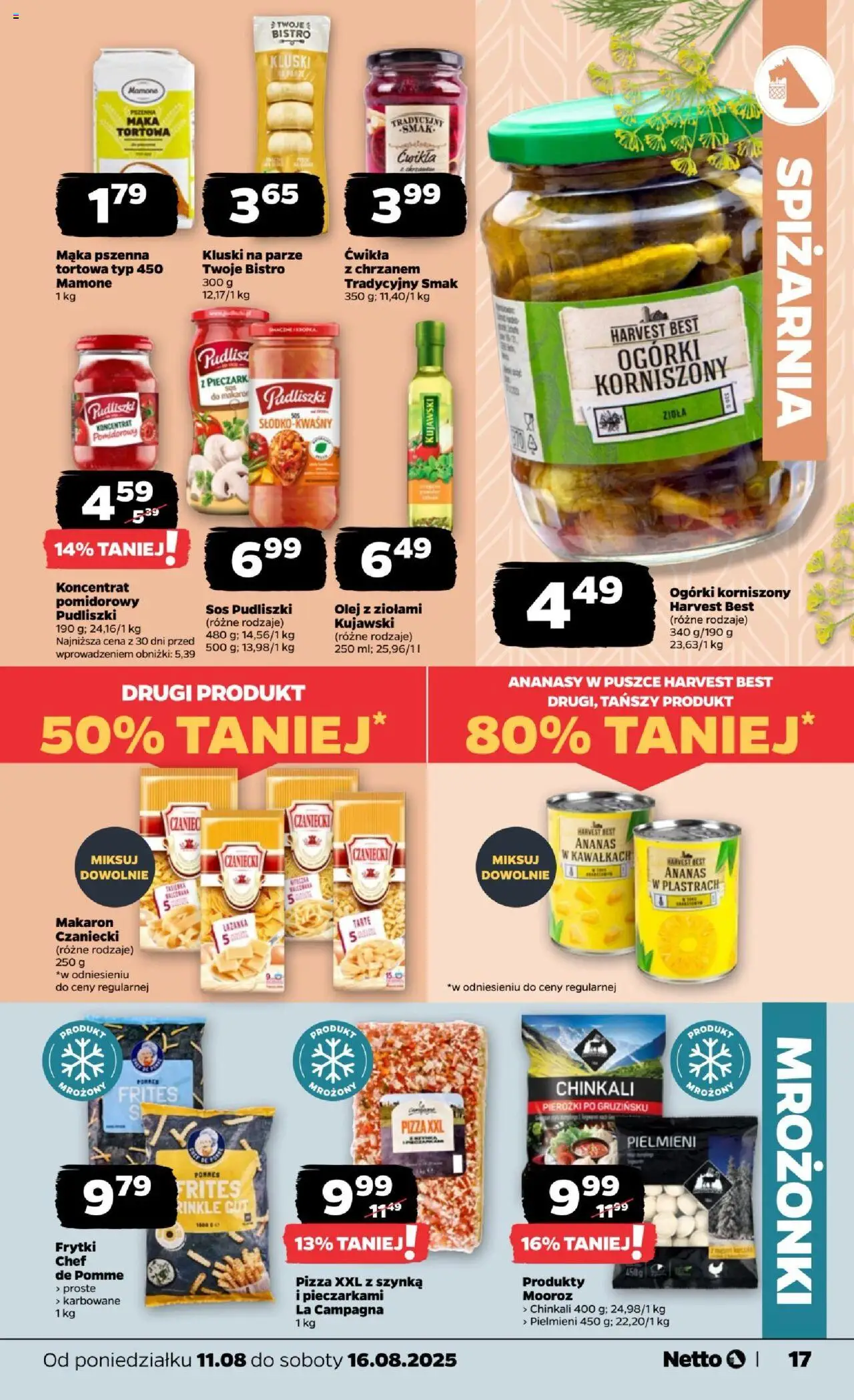 Netto gazetka - Spożywcza od 11.08.2025 | Strona: 17 | Produkty: Kluski na parze, Makaron, Ogórki, Sos