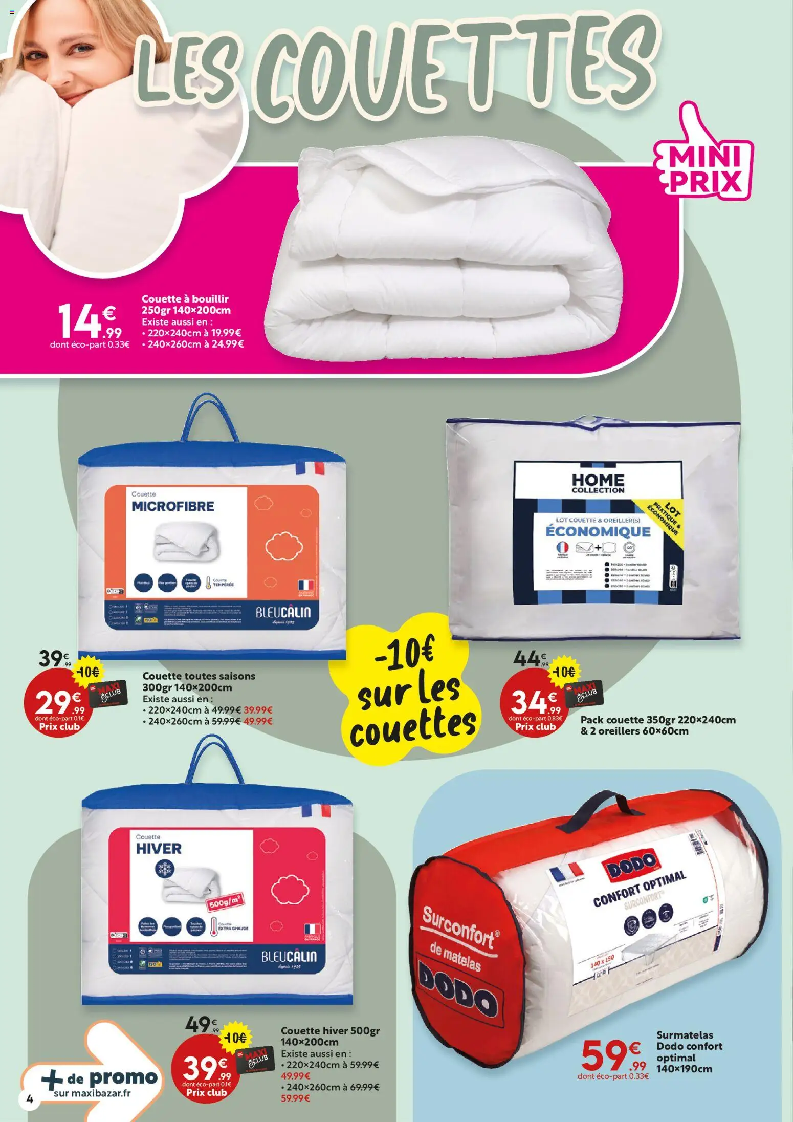 {H1} | Page: 4 | Produits: Surmatelas, Matelas, Couette